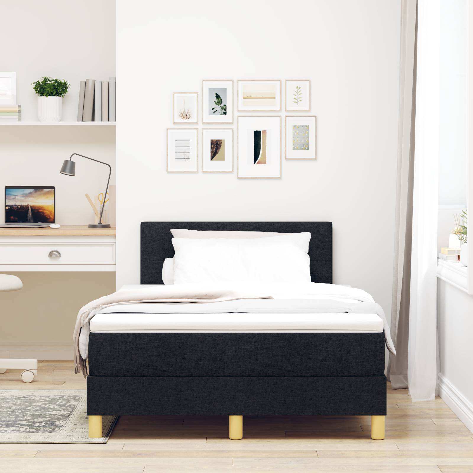 vidaXL Boxspringbett mit Matratze Schwarz 120x200 cm Stoff