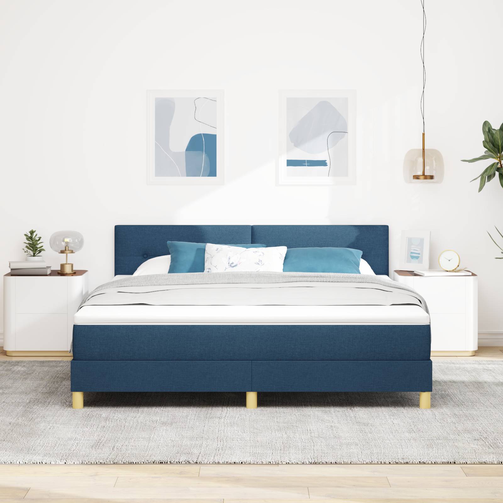 vidaXL Boxspringbett mit Matratze Blau 180x200 cm Stoff