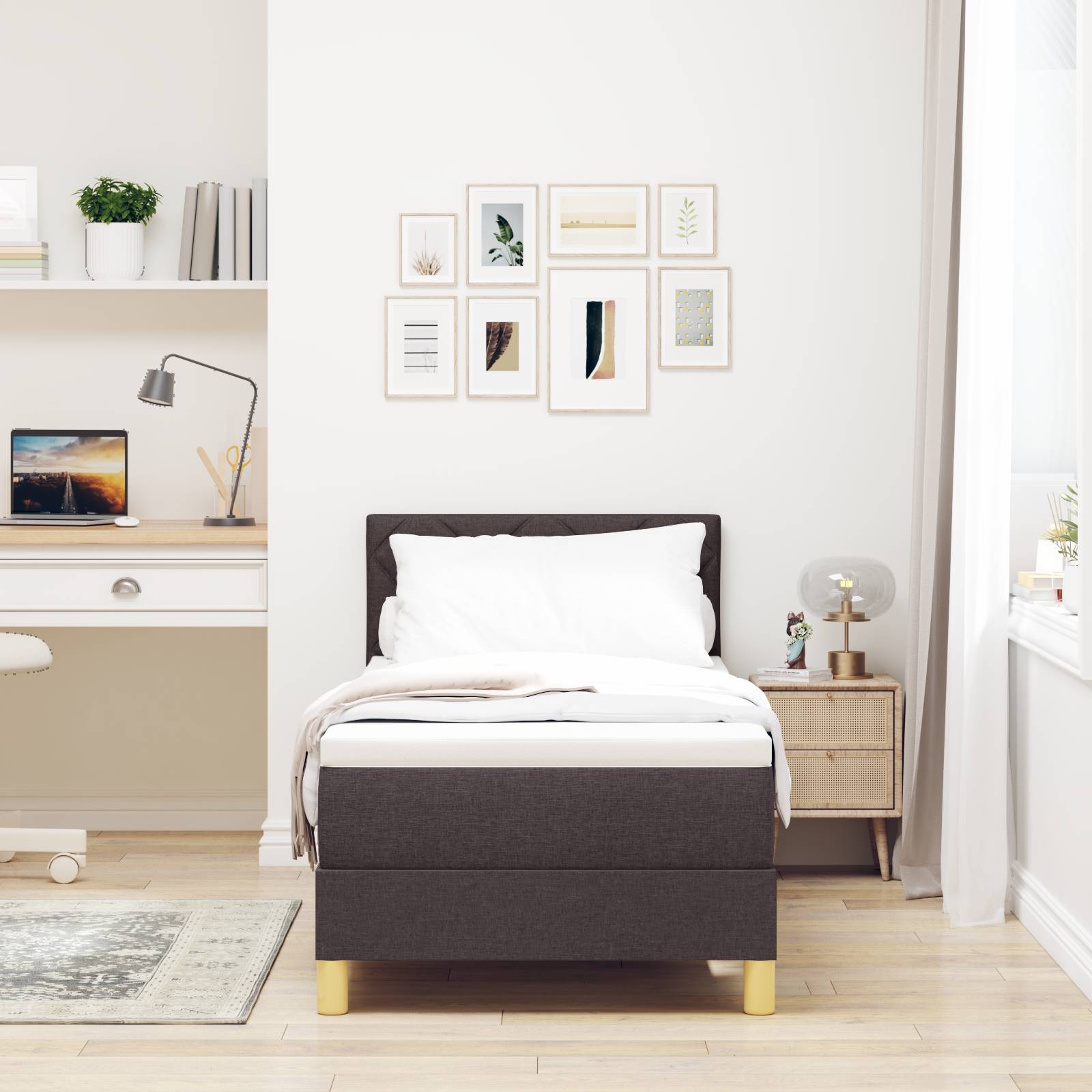 vidaXL Boxspringbett mit Matratze &amp; LED Dunkelbraun 80x200 cm Stoff