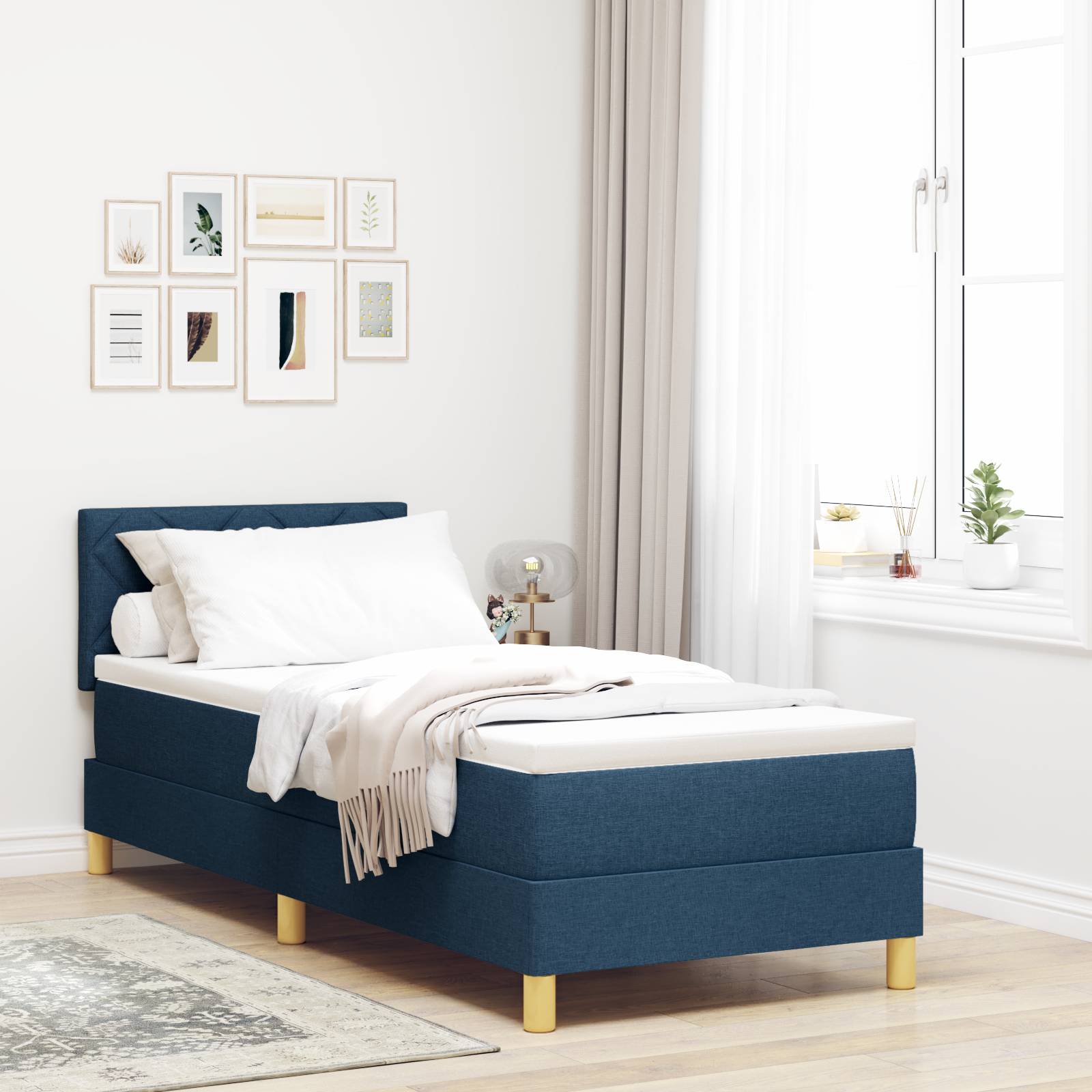 vidaXL Boxspringbett mit Matratze & LED Blau 80x200 cm Stoff