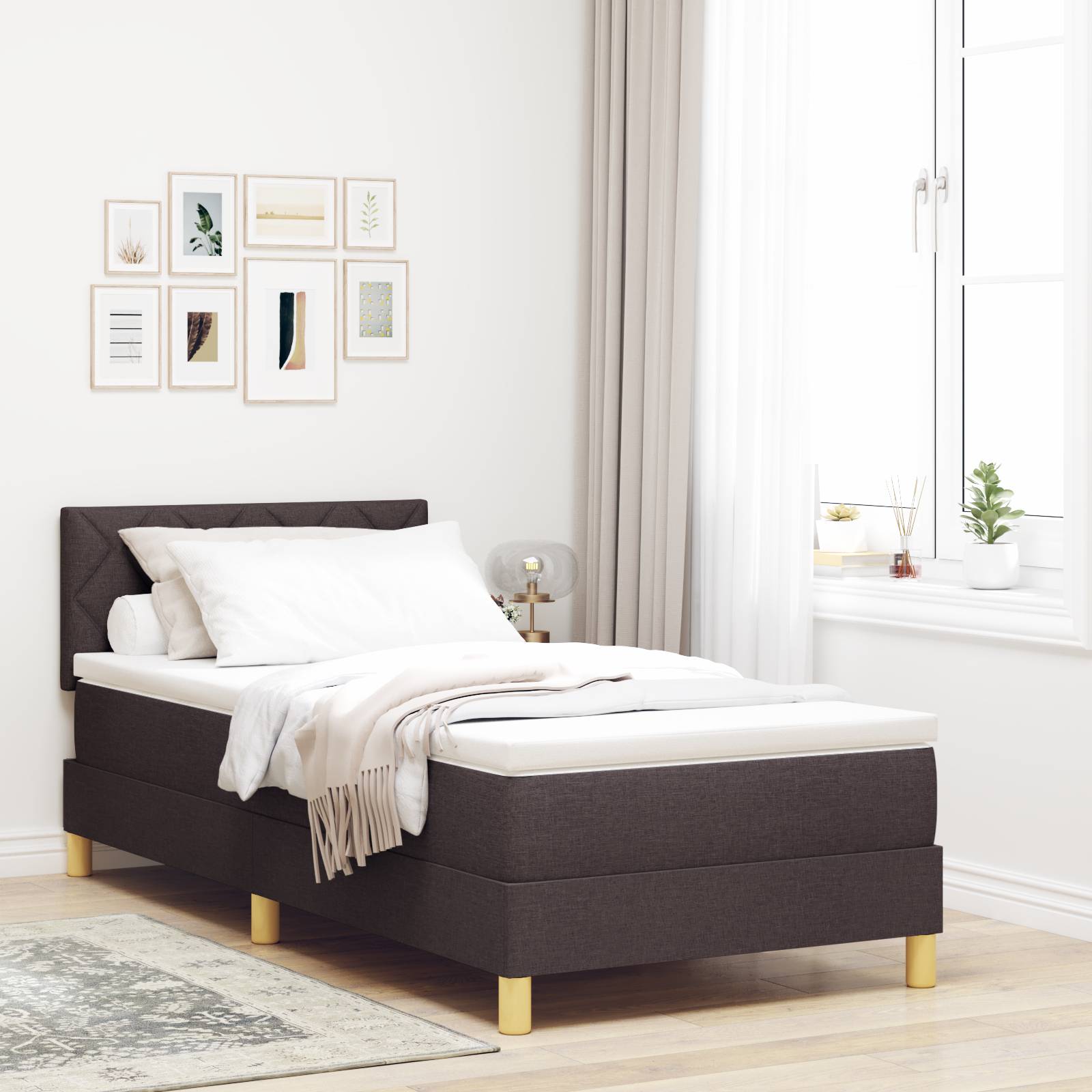 vidaXL Boxspringbett mit Matratze Dunkelbraun 90x200 cm Stoff