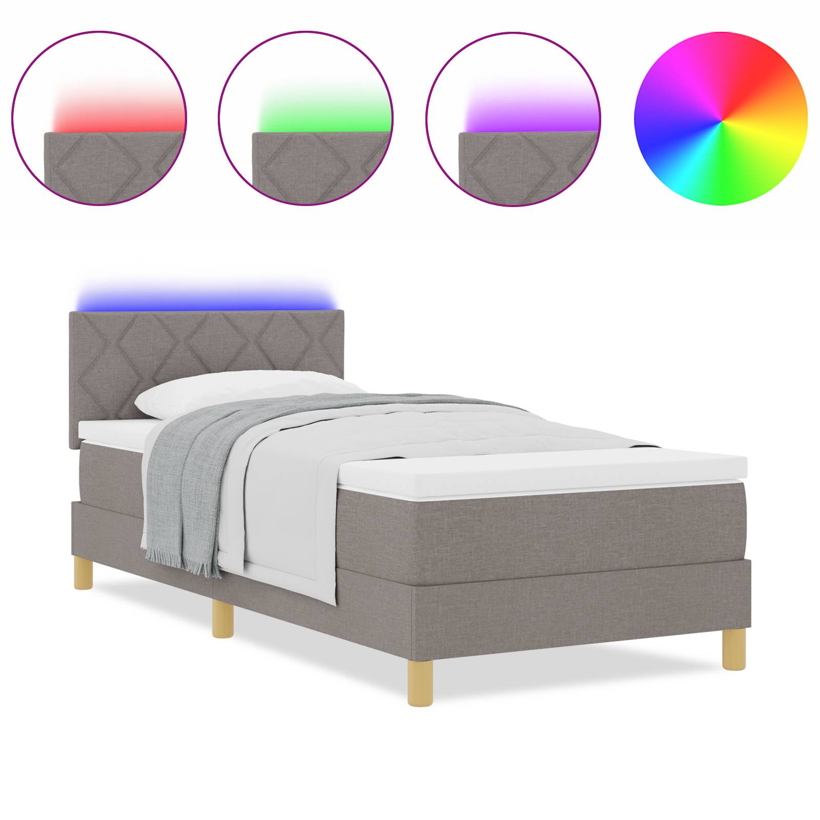 vidaXL Boxspringbett mit Matratze Taupe 100x200 cm Stoff