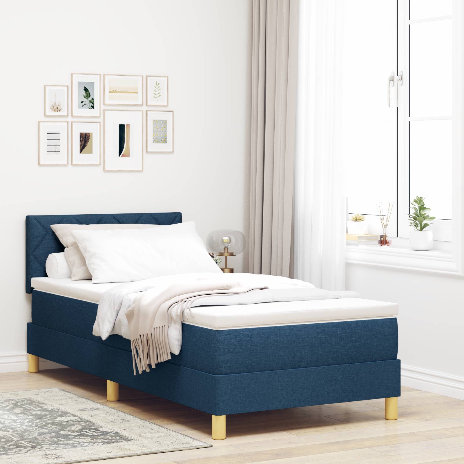 vidaXL Boxspringbett mit Matratze Blau 90x200 cm Stoff