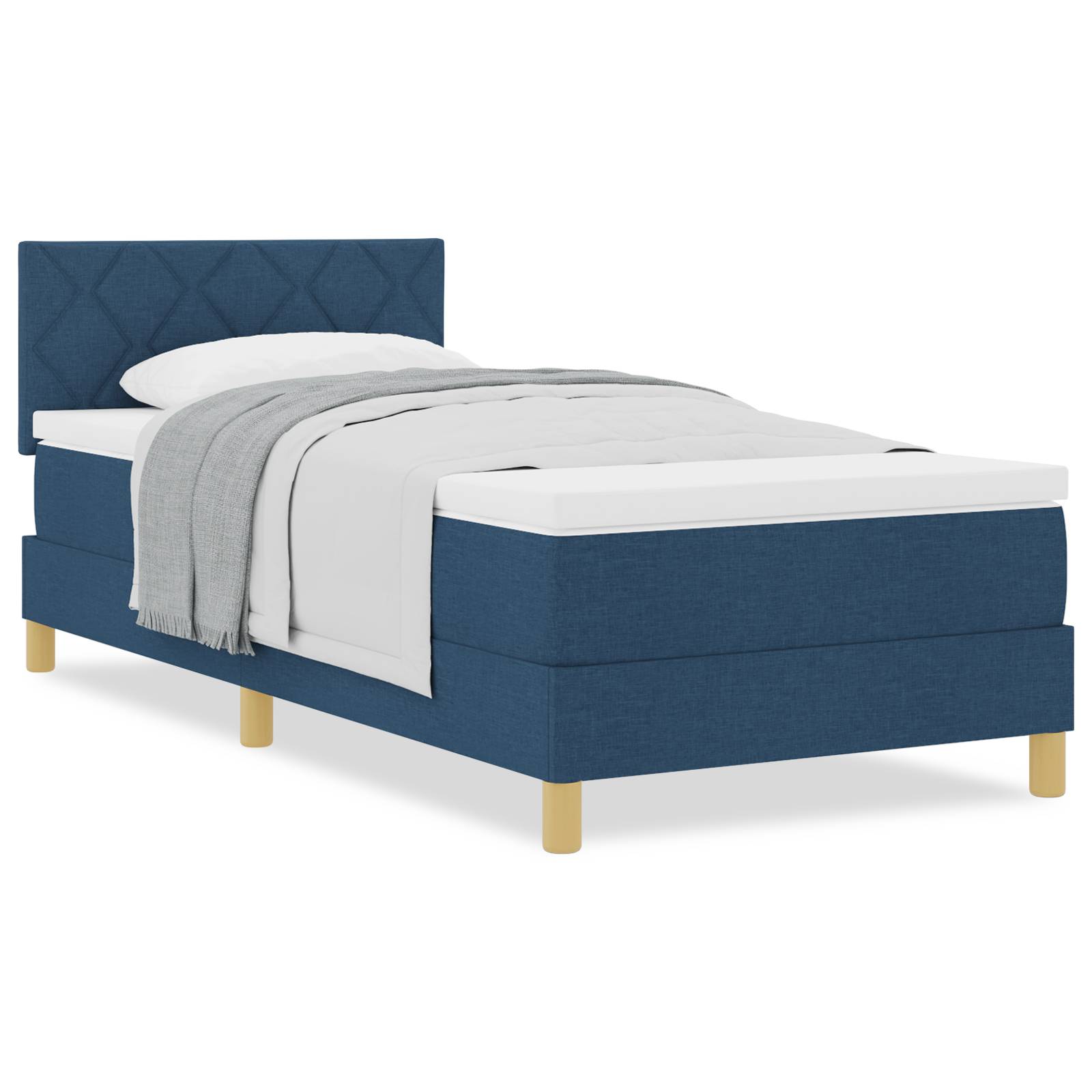 vidaXL Boxspringbett mit Matratze Blau 90x200 cm Stoff