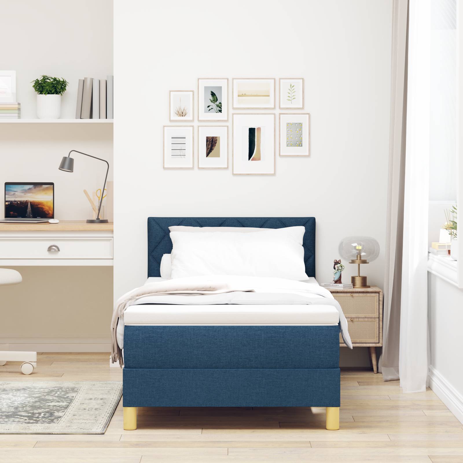 vidaXL Boxspringbett mit Matratze Blau 90x200 cm Stoff