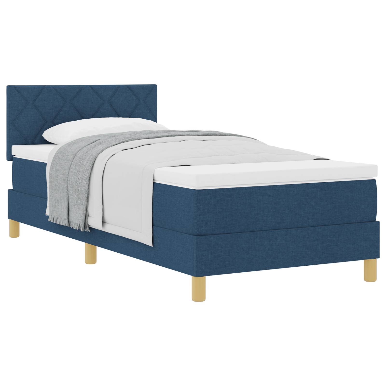 vidaXL Boxspringbett mit Matratze Blau 90x200 cm Stoff