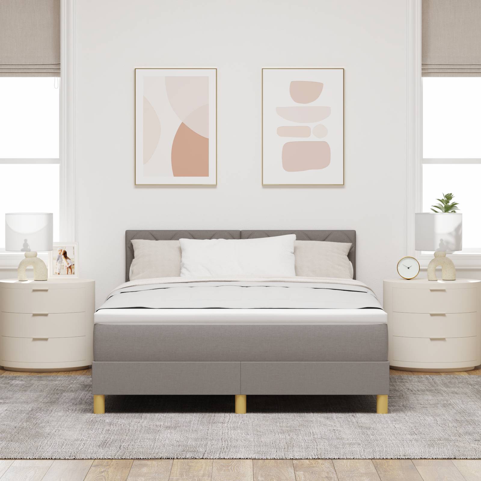 vidaXL Boxspringbett mit Matratze & LED Taupe 160x200 cm Stoff