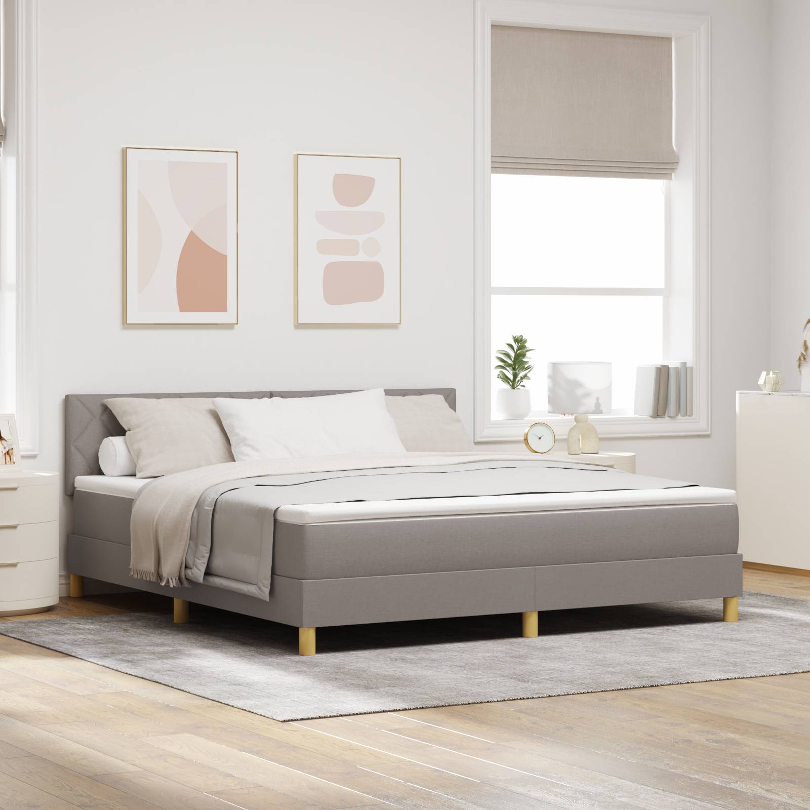 vidaXL Boxspringbett mit Matratze Taupe 180x200 cm Stoff