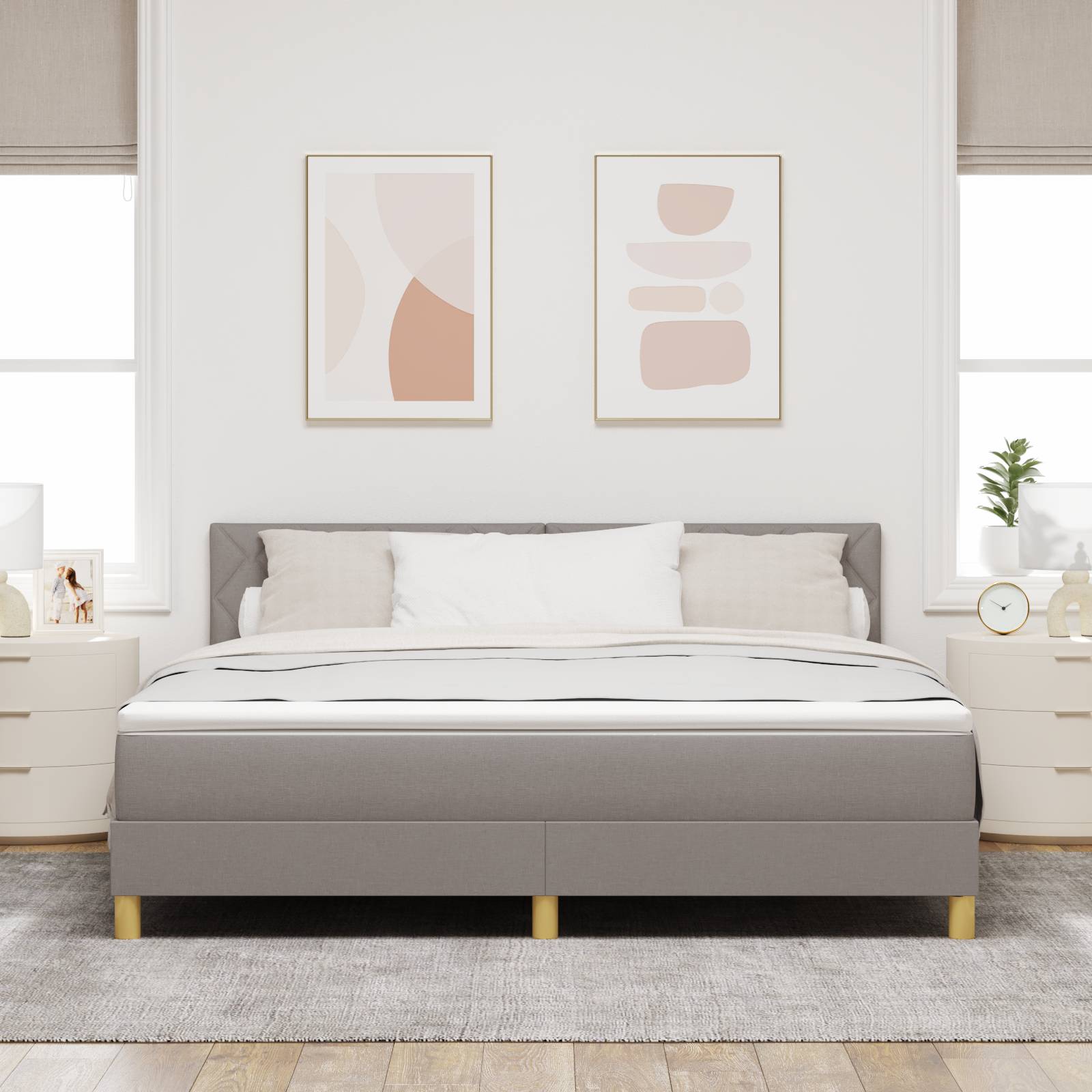 vidaXL Boxspringbett mit Matratze Taupe 180x200 cm Stoff
