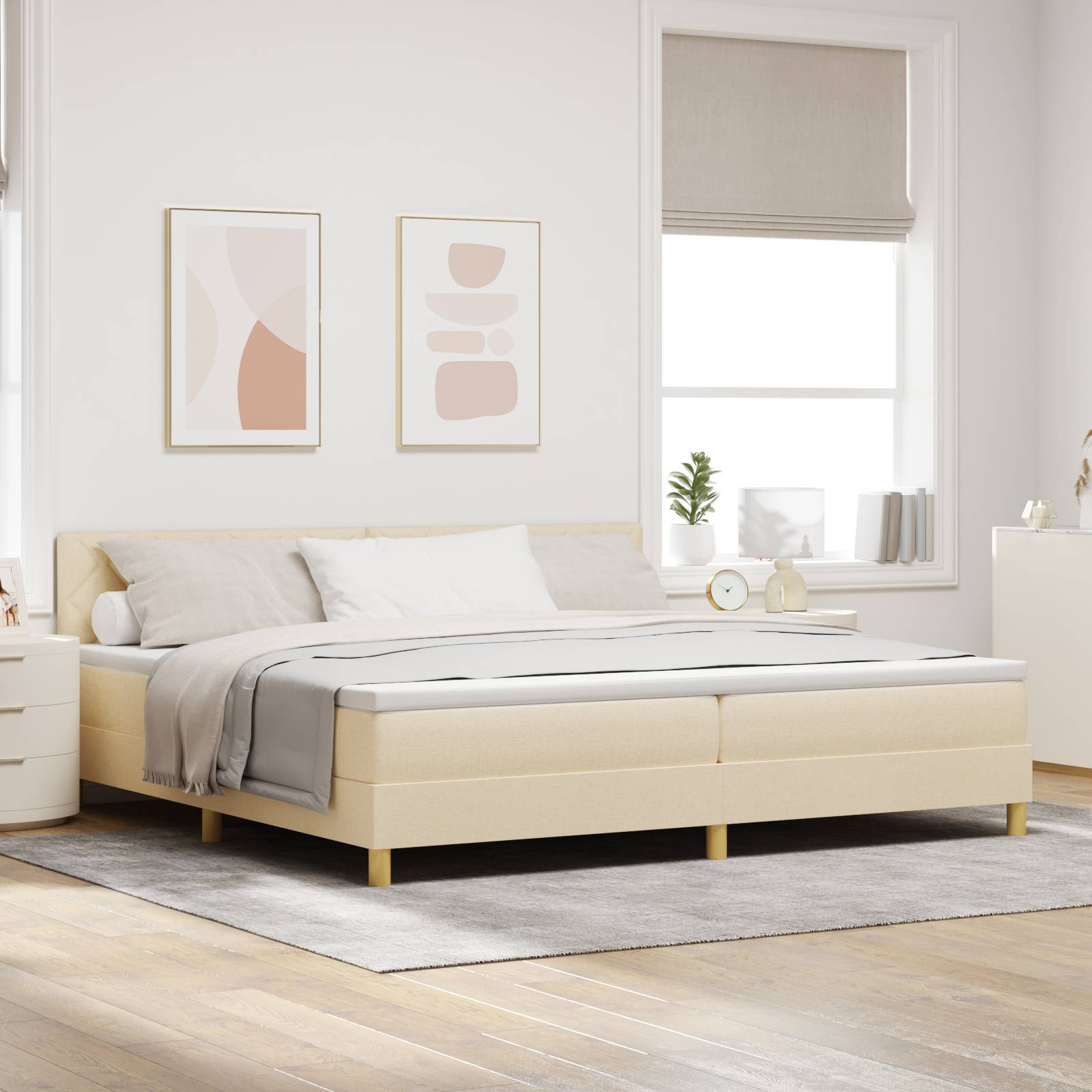 vidaXL Boxspringbett mit Matratze & LED Creme 200x200 cm Stoff