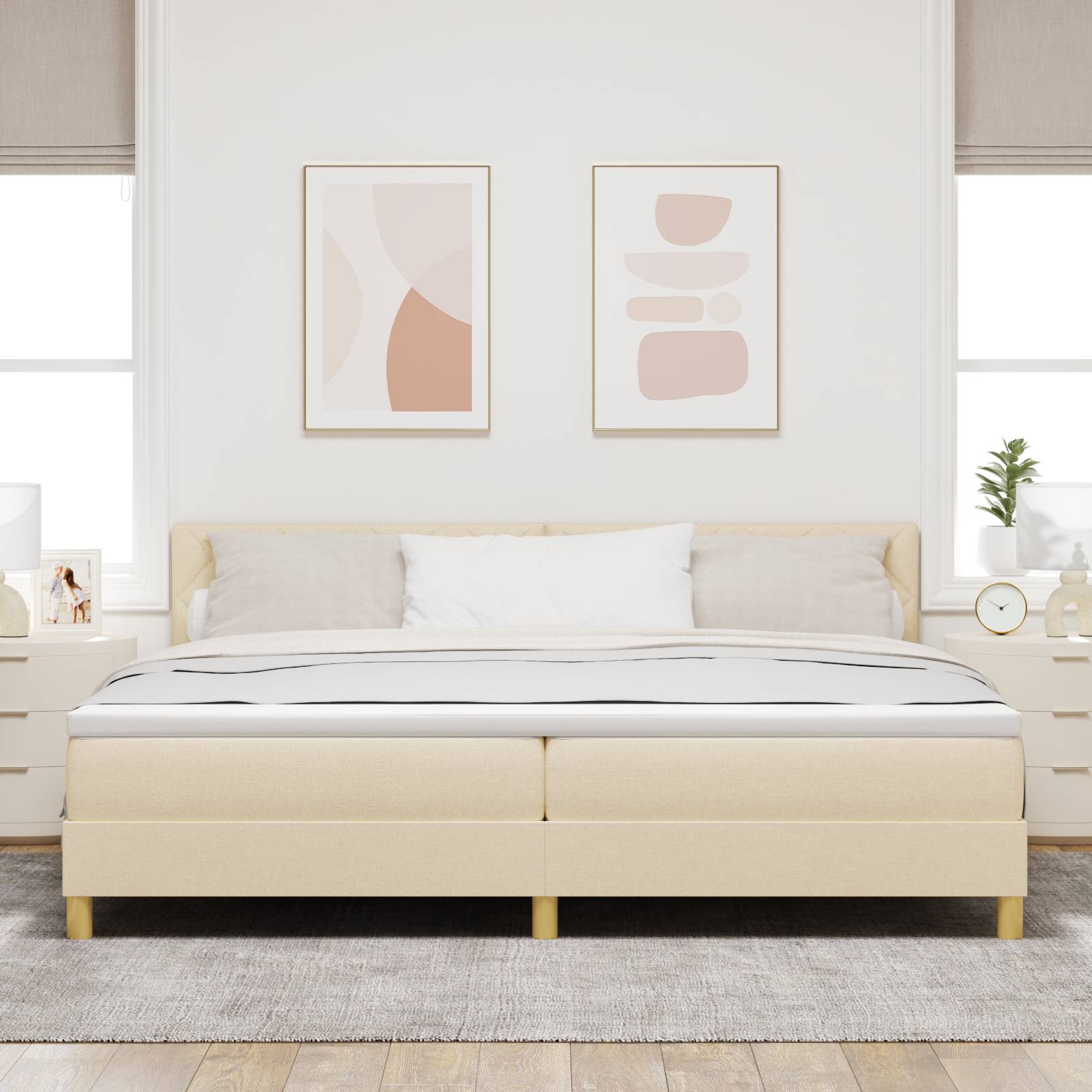 vidaXL Boxspringbett mit Matratze & LED Creme 200x200 cm Stoff