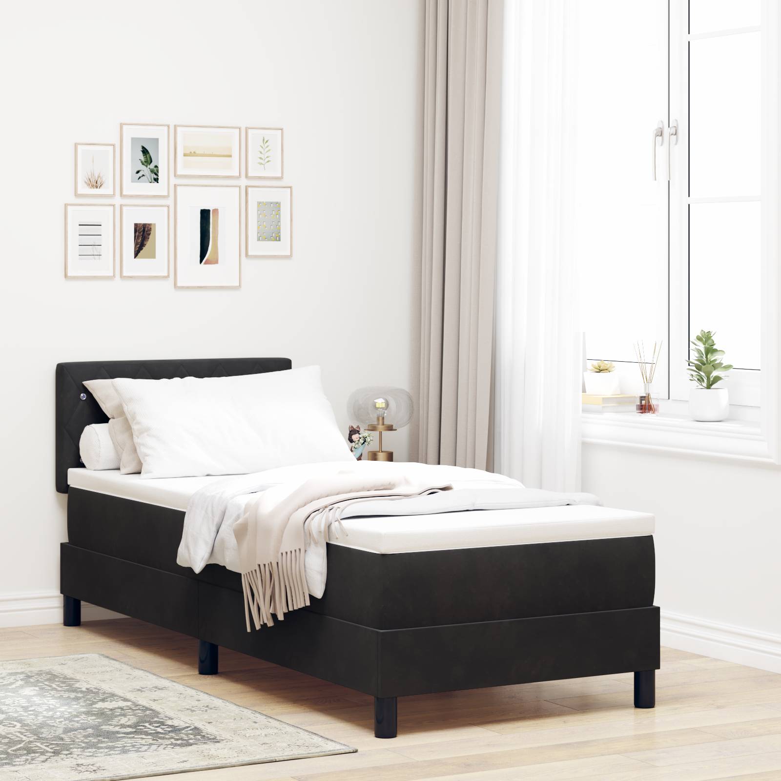 vidaXL Boxspringbett mit Matratze Schwarz 80x200 cm Samt