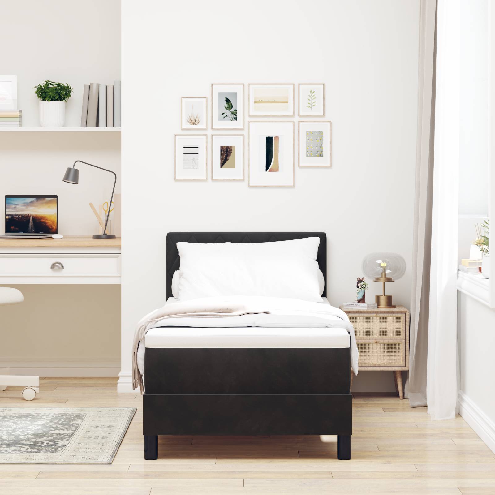 vidaXL Boxspringbett mit Matratze Schwarz 80x200 cm Samt