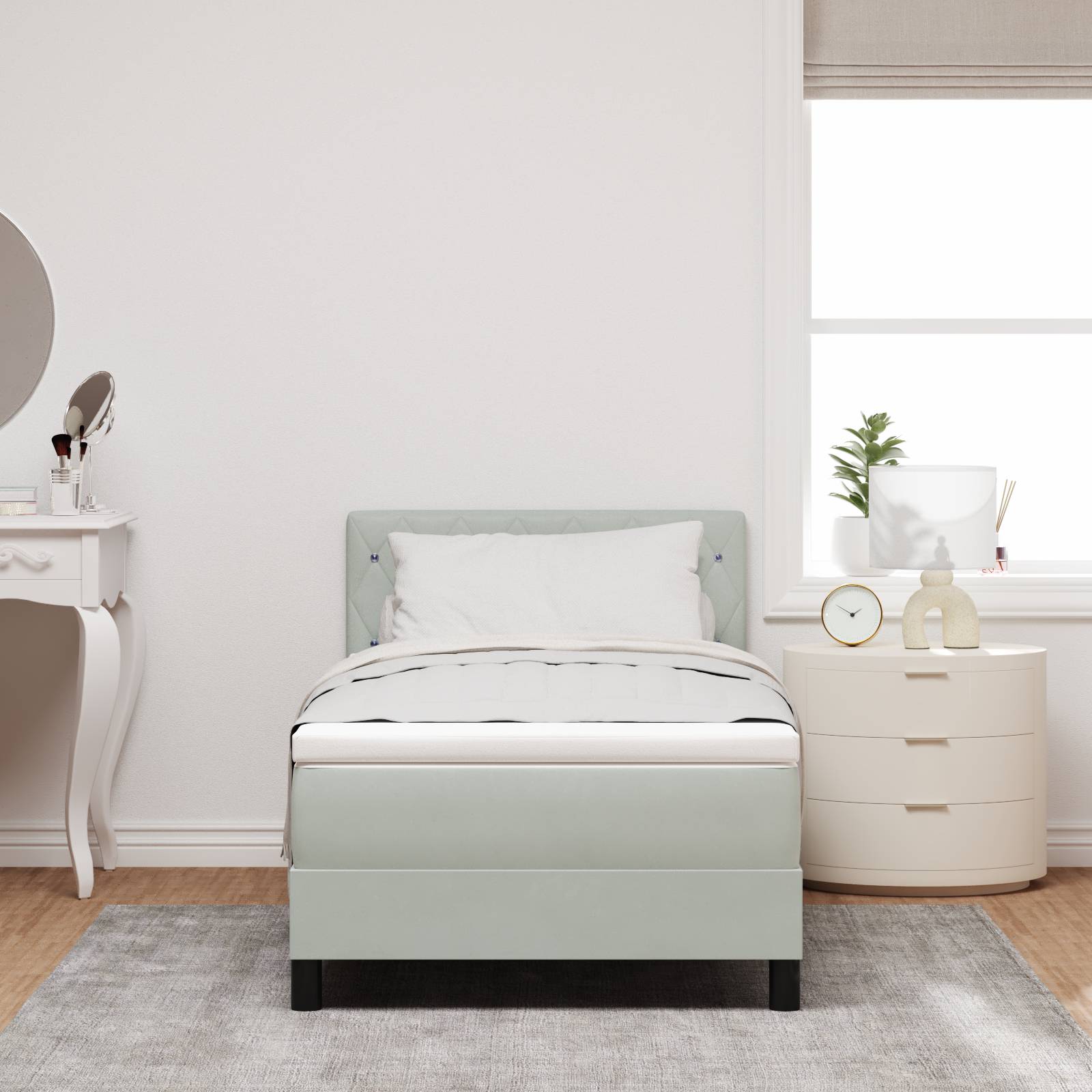 vidaXL LED Boxspringbett mit Matratze Hellgrau 100x200 cm Samt