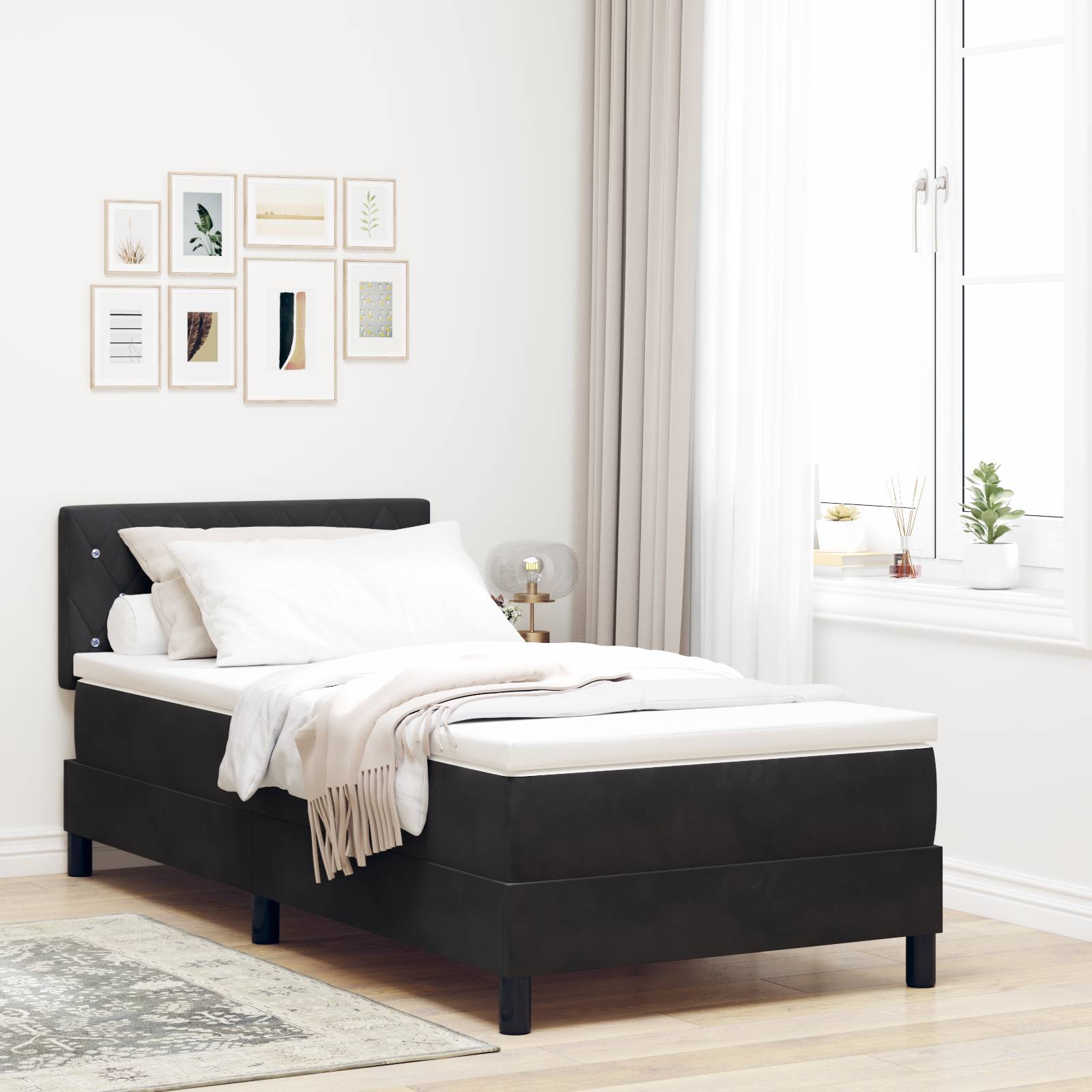 vidaXL Boxspringbett mit Matratze Schwarz Samt