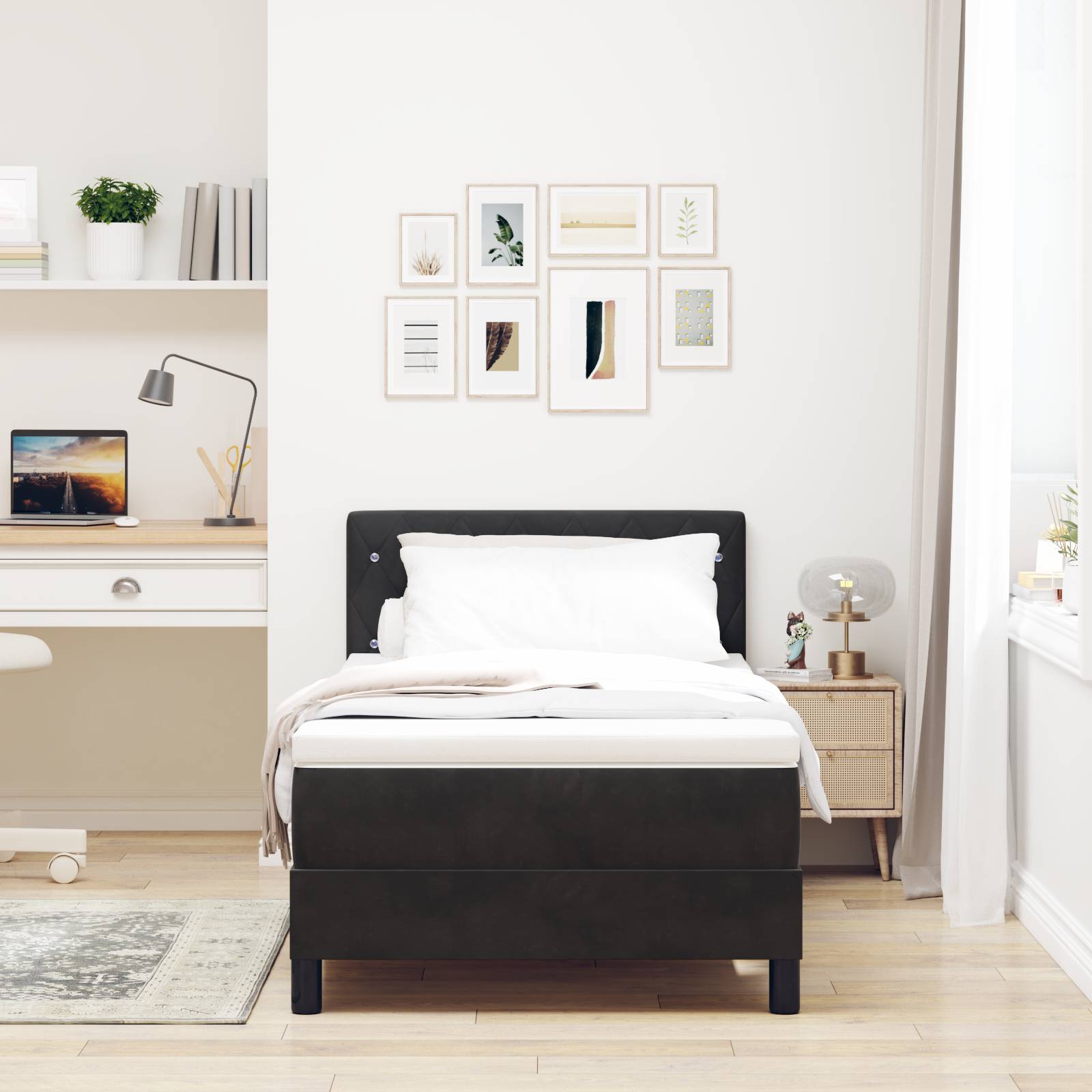 vidaXL LED Boxspringbett mit Matratze Schwarz 100x200 cm Samt