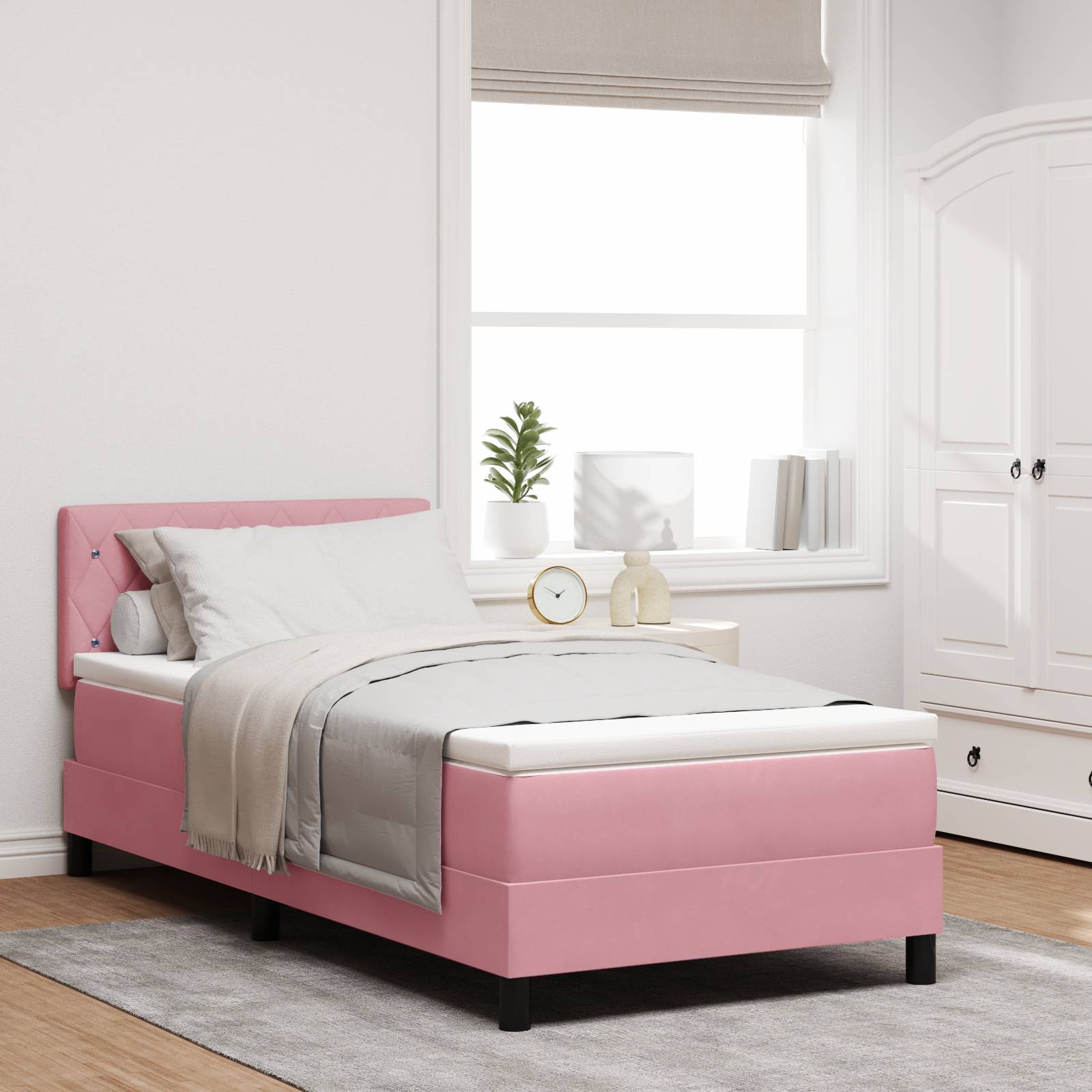 vidaXL Boxspringbett mit Matratze Pink 90x200 cm Samt