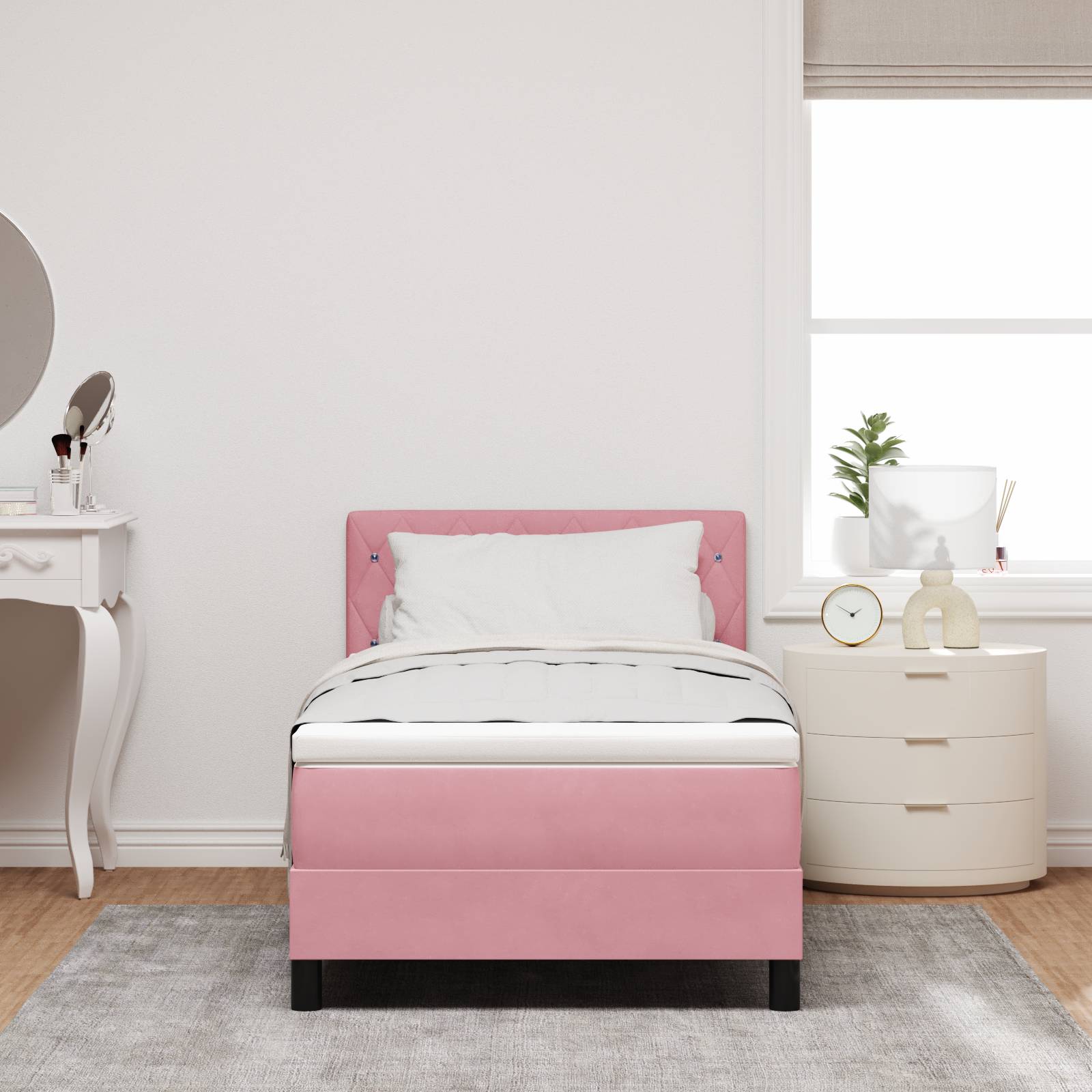 vidaXL Boxspringbett mit Matratze Rosa 100x200 cm Samt