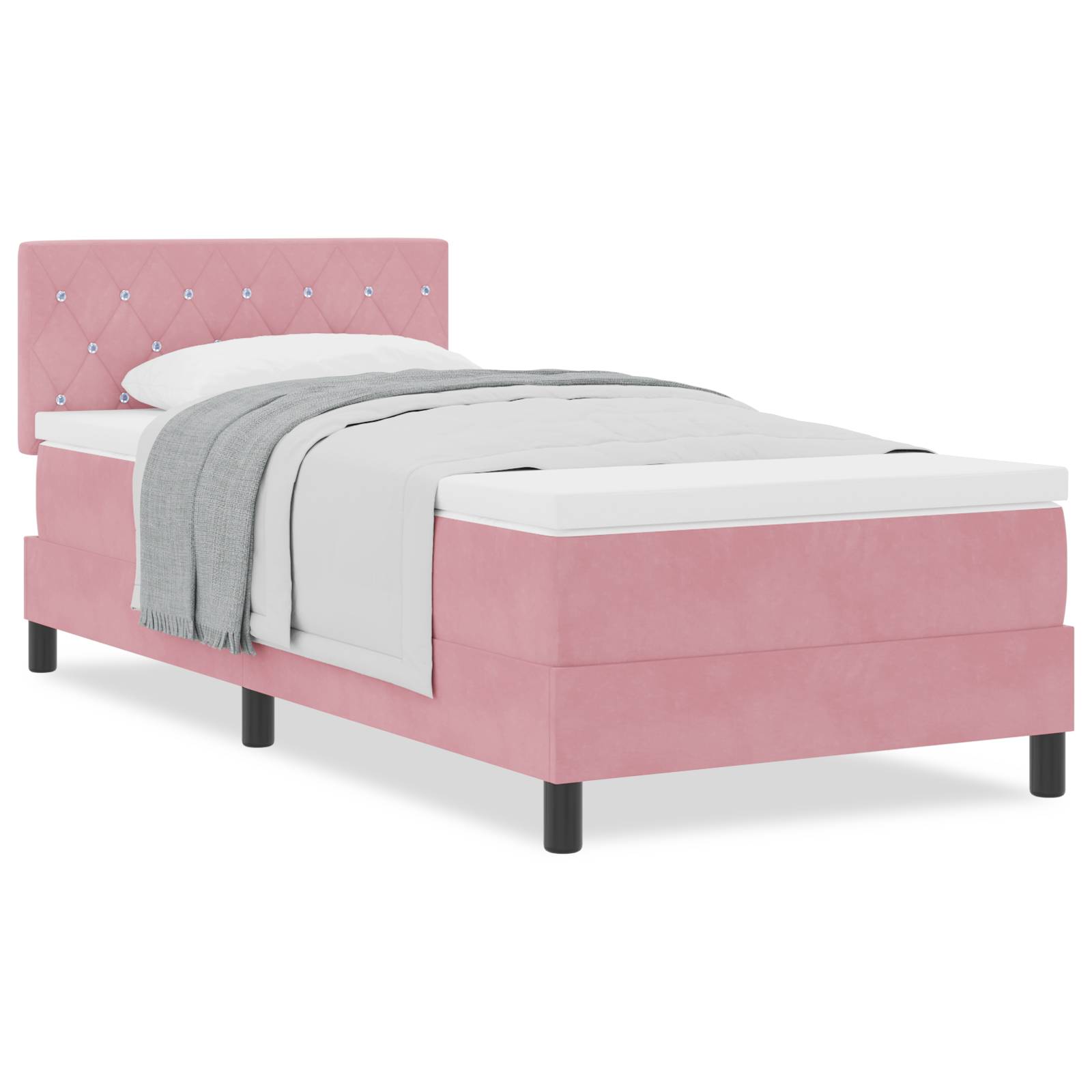 vidaXL Boxspringbett mit Matratze Rosa 100x200 cm Samt