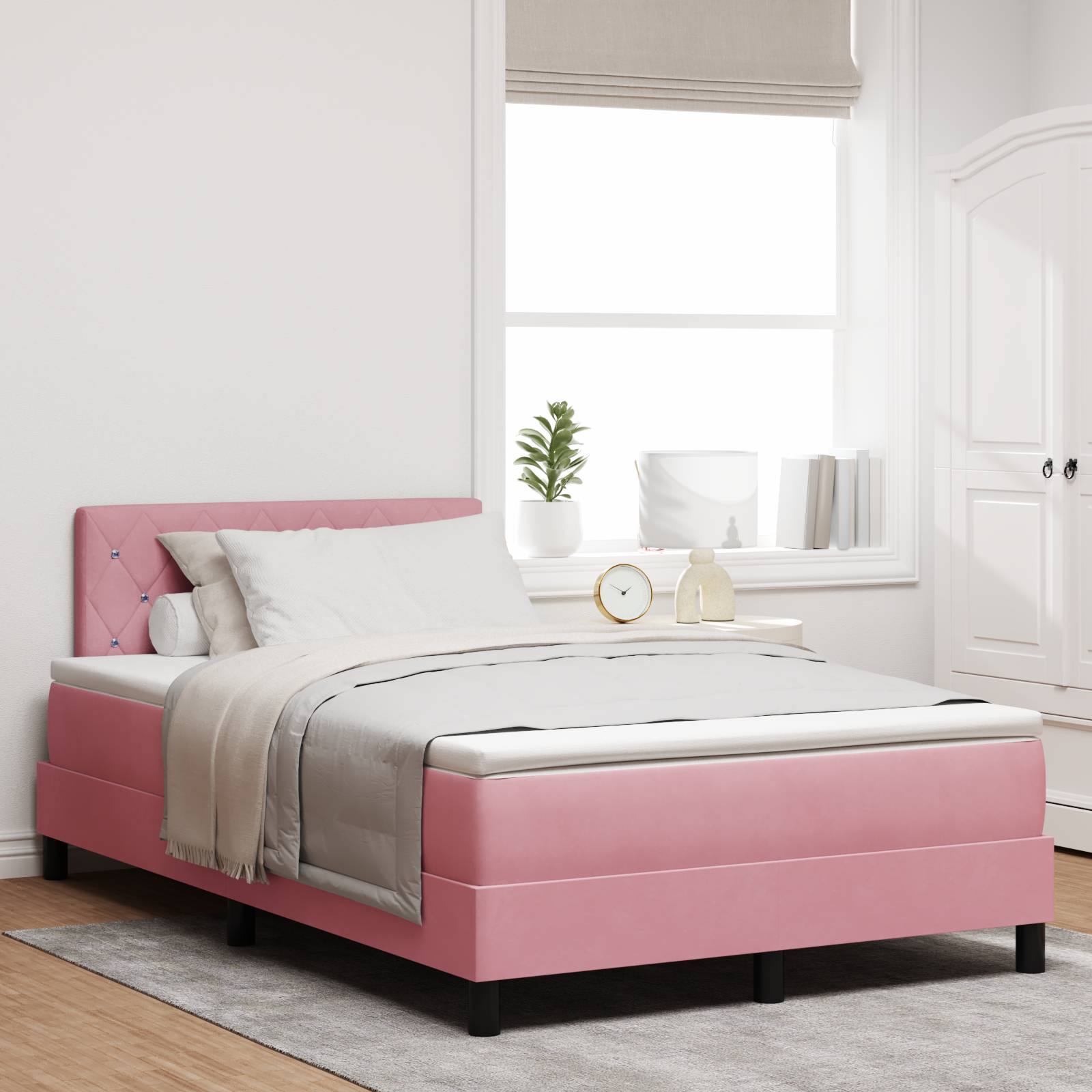 vidaXL Boxspringbett mit Matratze Rosa 120x200 cm Samt
