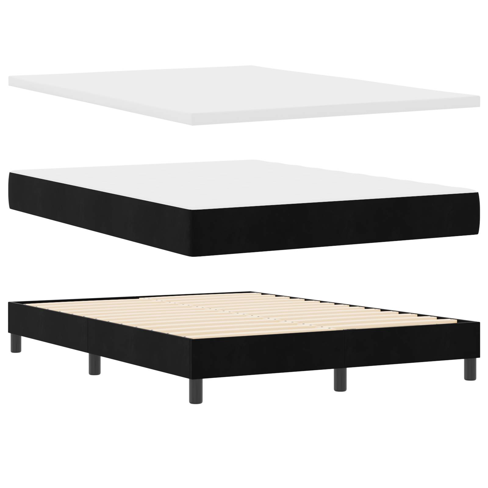 vidaXL Boxspringbett mit Matratze Schwarz 140x190 cm Samt