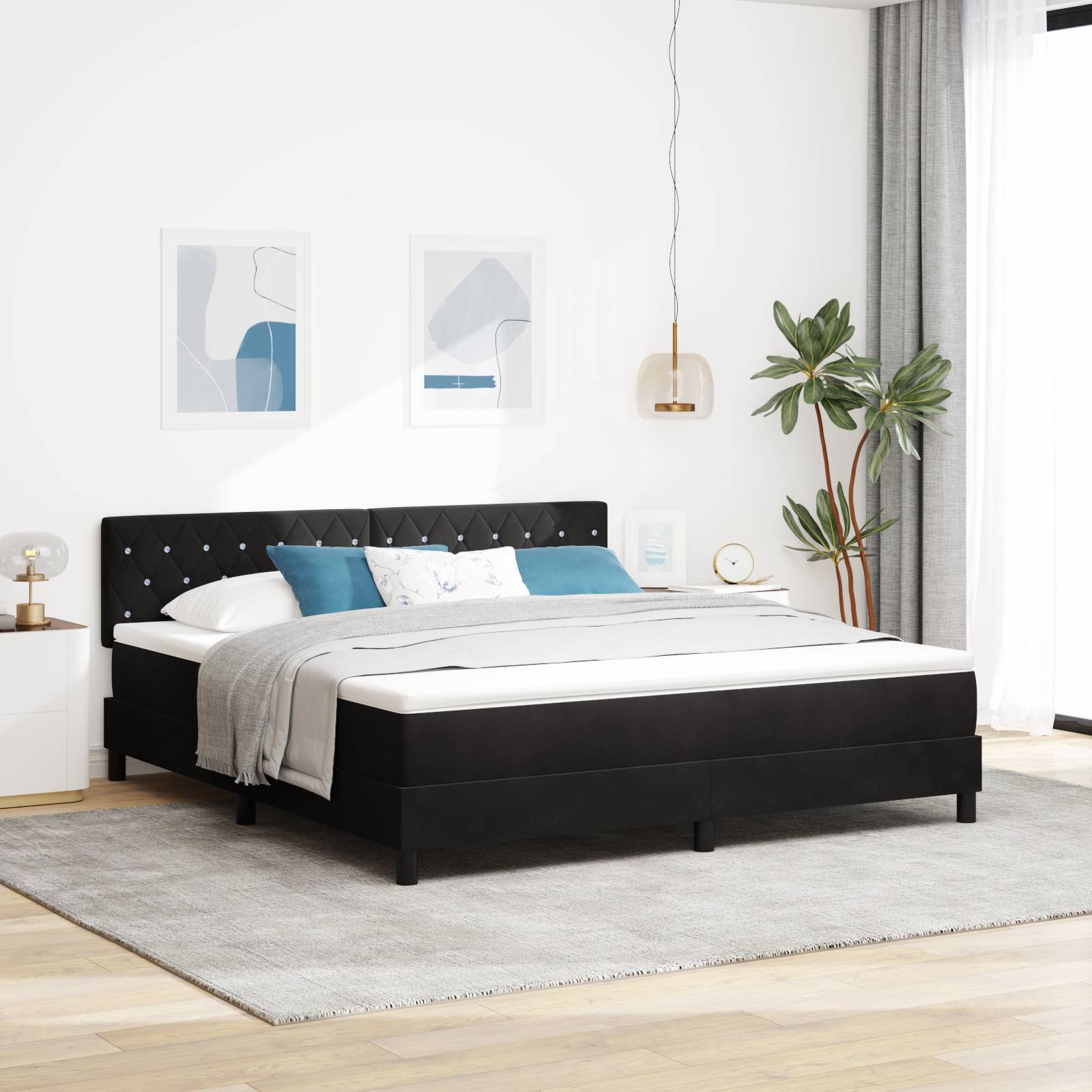 vidaXL Boxspringbett mit Matratze Schwarz Samt