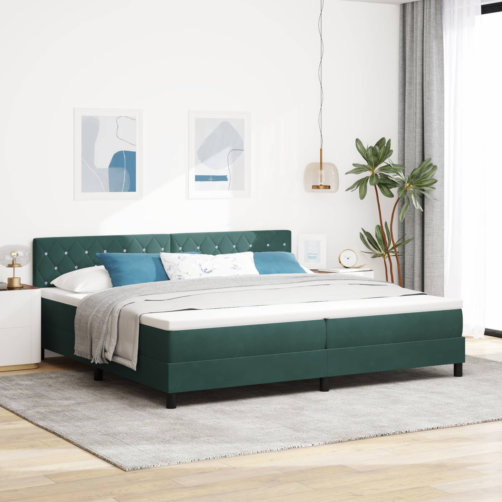 vidaXL Boxspringbett mit Matratze Dunkelgrün 200x200 cm Samt