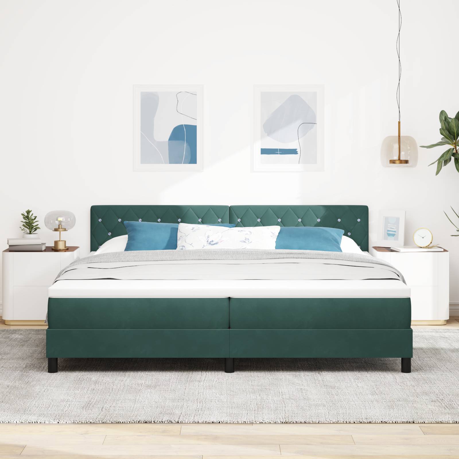 vidaXL Boxspringbett mit Matratze Dunkelgrün 200x200 cm Samt