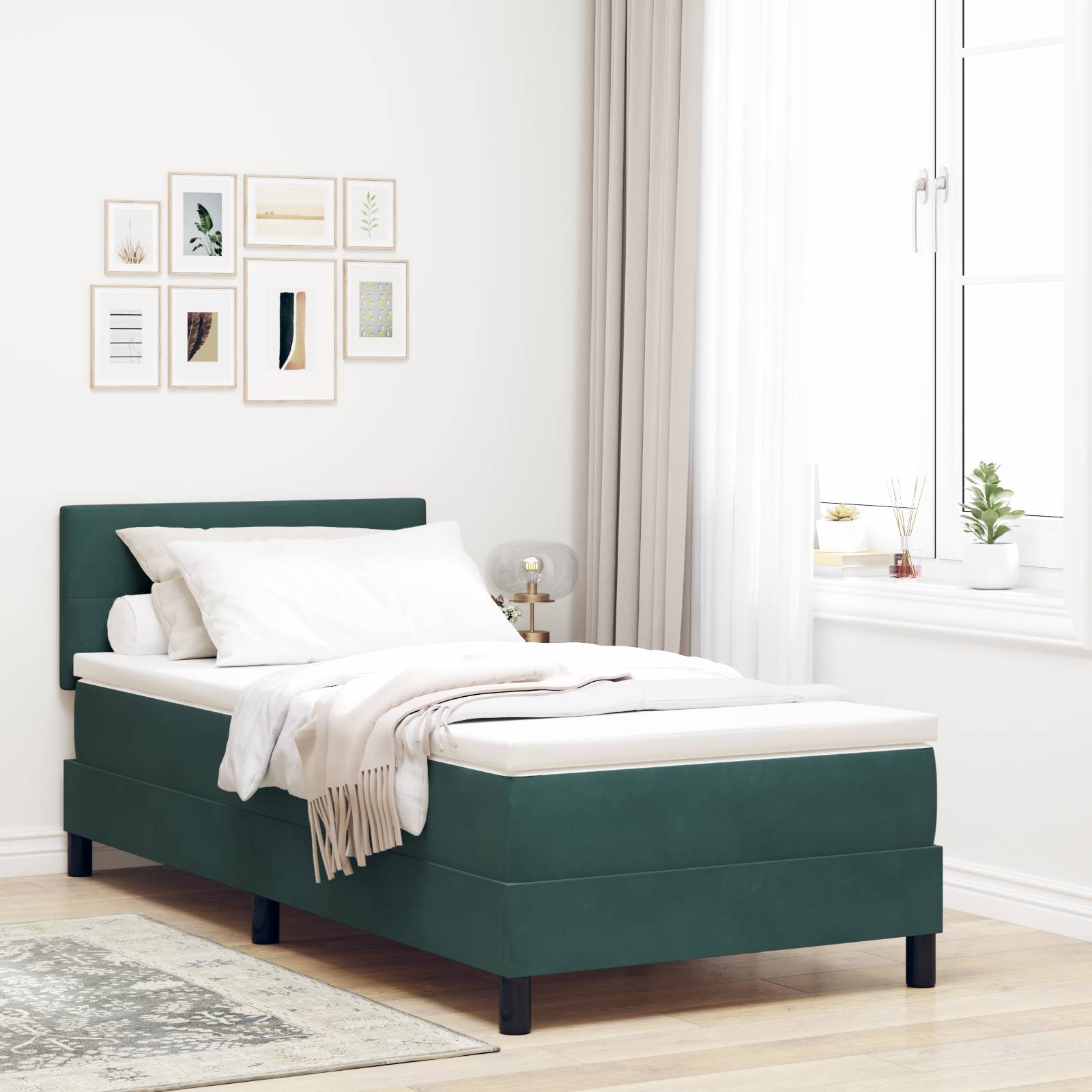 vidaXL Boxspringbett mit Matratze Dunkelgrün Samt