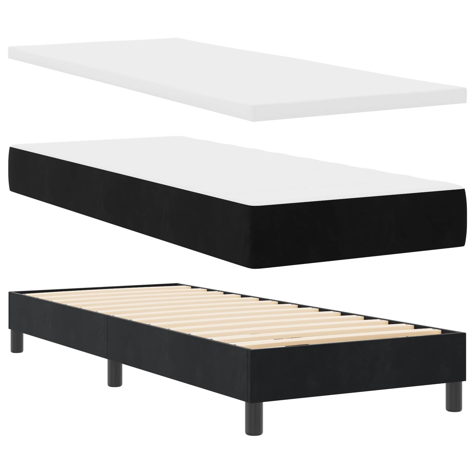 vidaXL Boxspringbett mit Matratze Schwarz 80 x 200 cm Samt