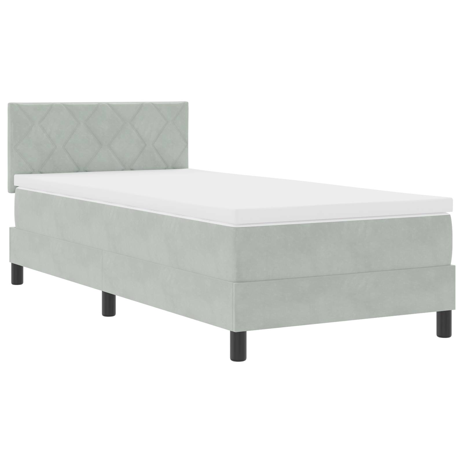 vidaXL Boxspringbett mit Matratze &amp; LED Licht Hellgrau 100x200 cm Samt