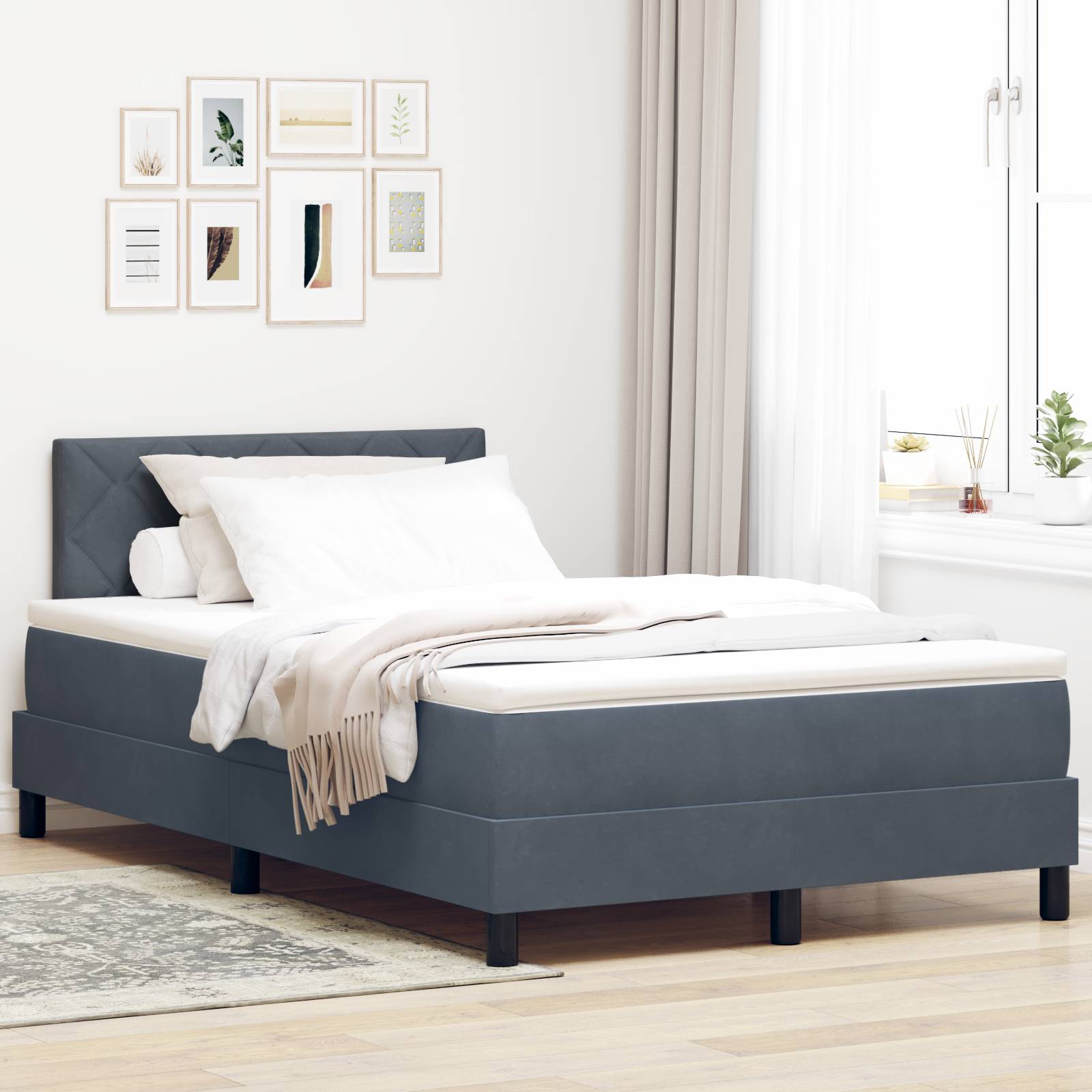vidaXL LED Boxspringbett mit Matratze Dunkelgrau 120x200 cm Samt