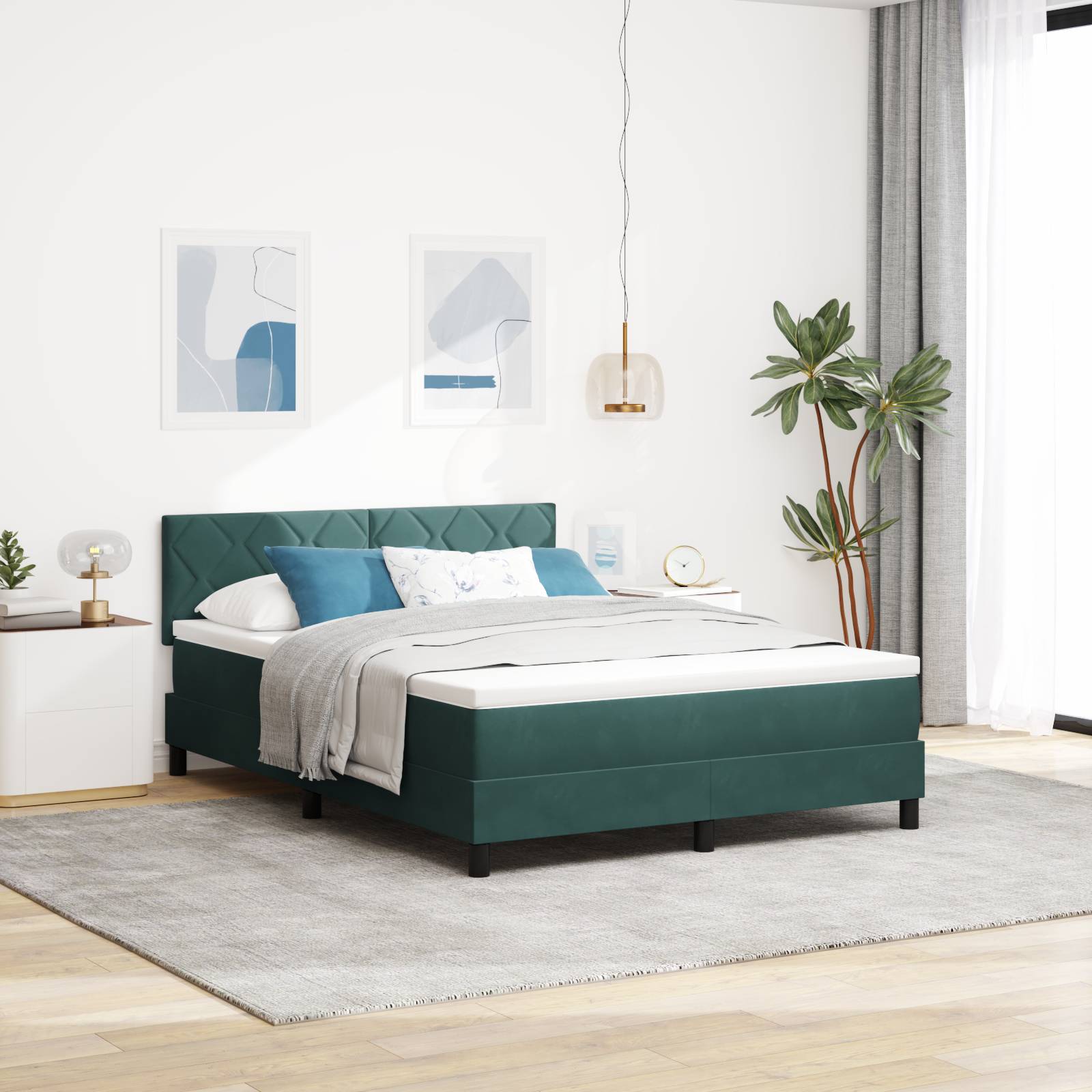 vidaXL Boxspringbett mit Matratze Dunkelgrün 140x190 cm Samt
