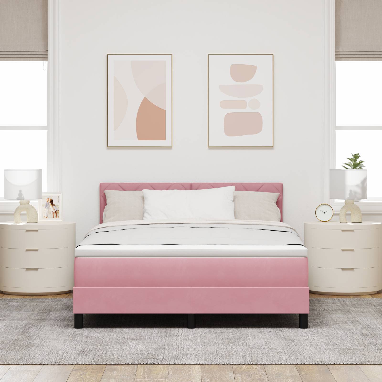 vidaXL Boxspringbett mit Matratze Rosa 160x200 cm Samt