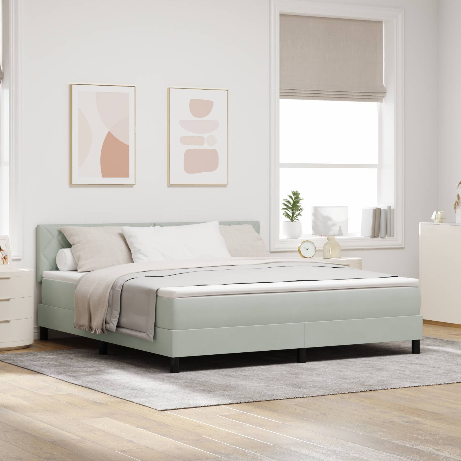 vidaXL Boxspringbett mit Matratze Hellgrau Samt