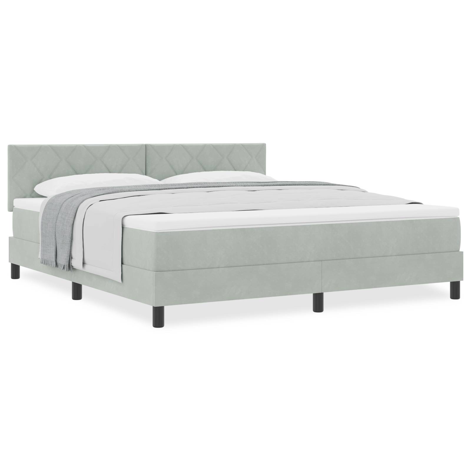 vidaXL Boxspringbett mit Matratze Hellgrau Samt