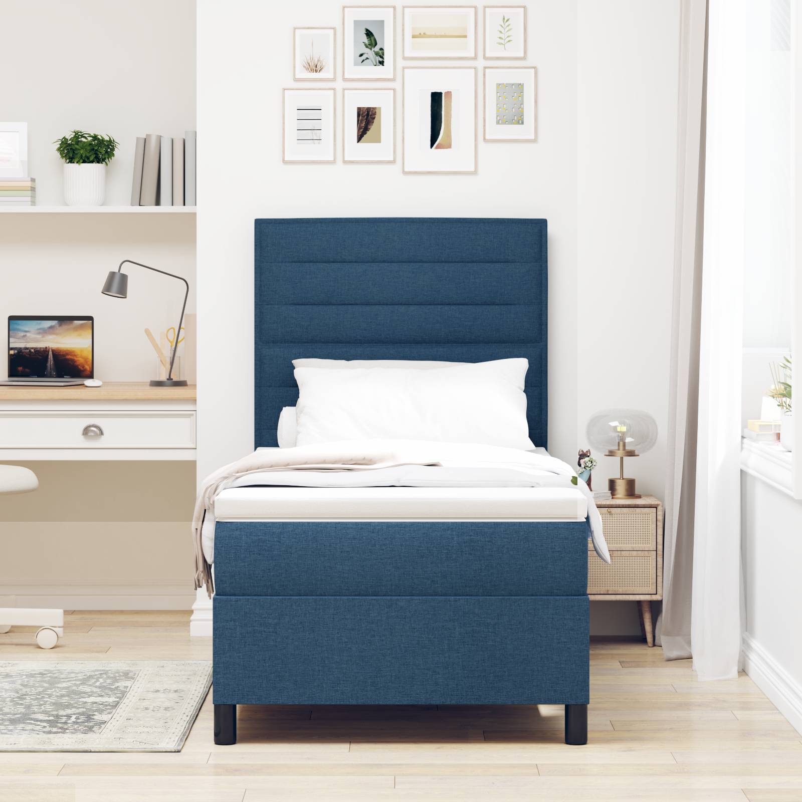 vidaXL Boxspringbett mit Matratze Blau Einzelstoff