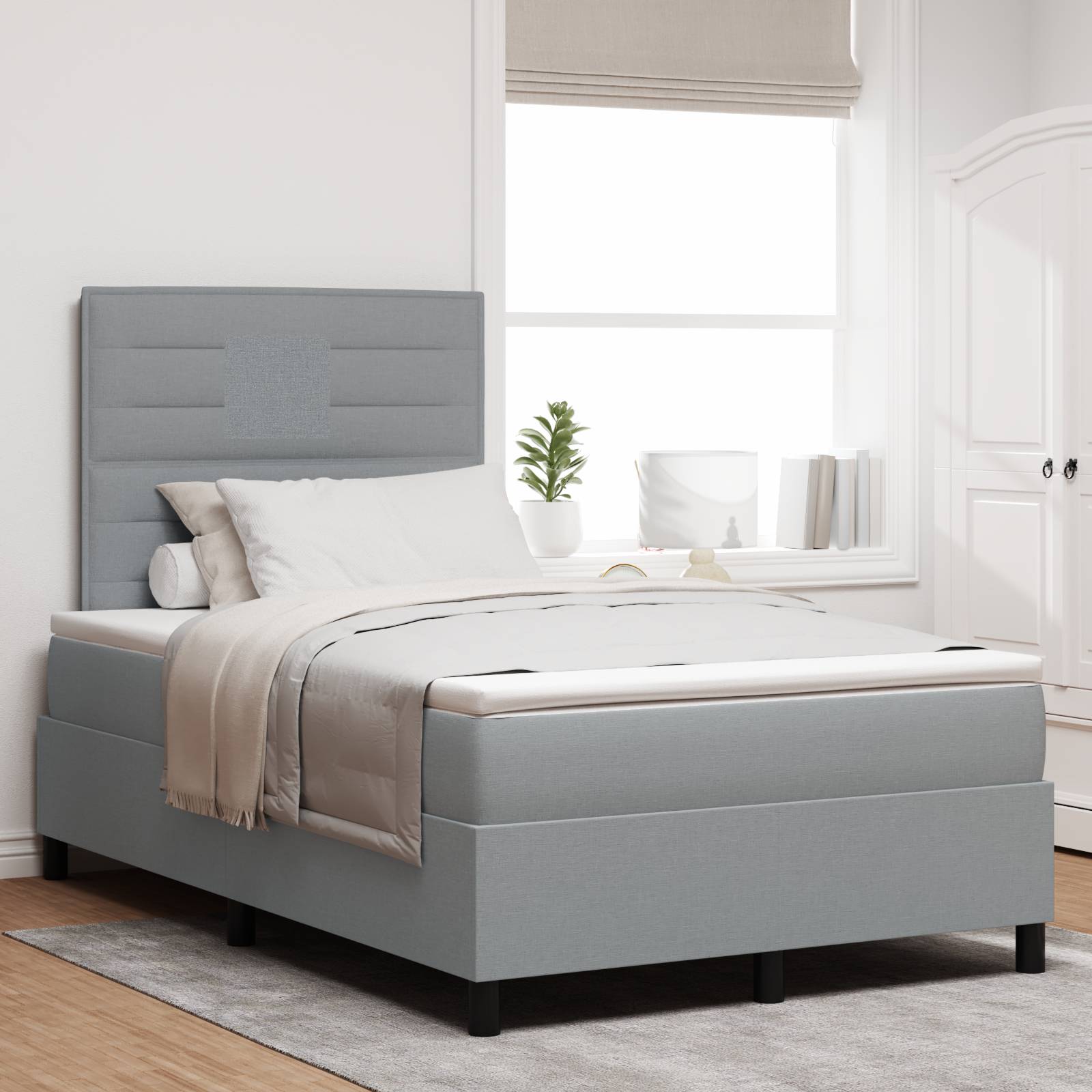 vidaXL Boxspringbett mit Matratze & LED Licht Grau, 120 x 190 cm, Stoff