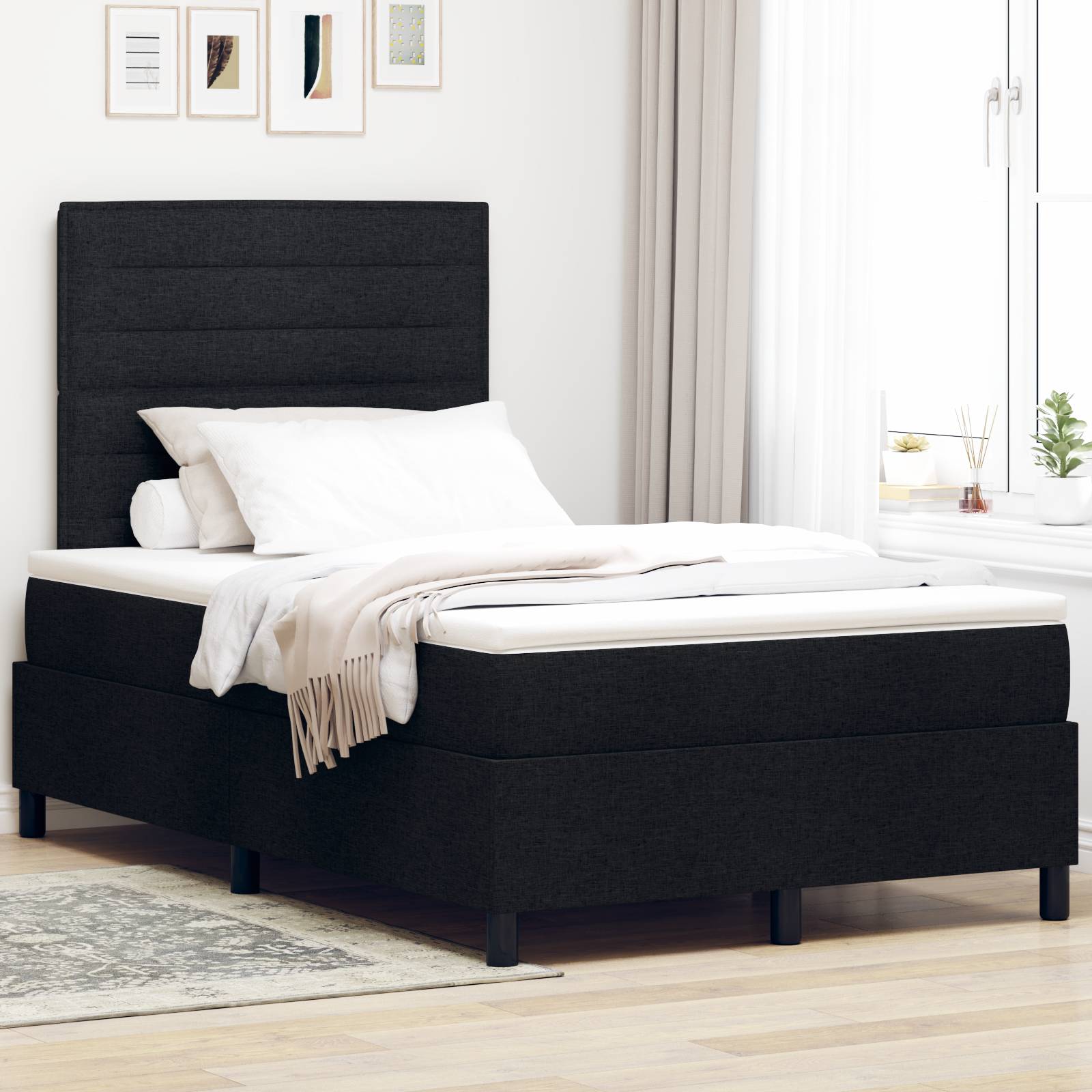 vidaXL Boxspringbett mit Matratze & LED Schwarz, 120 x 200 cm