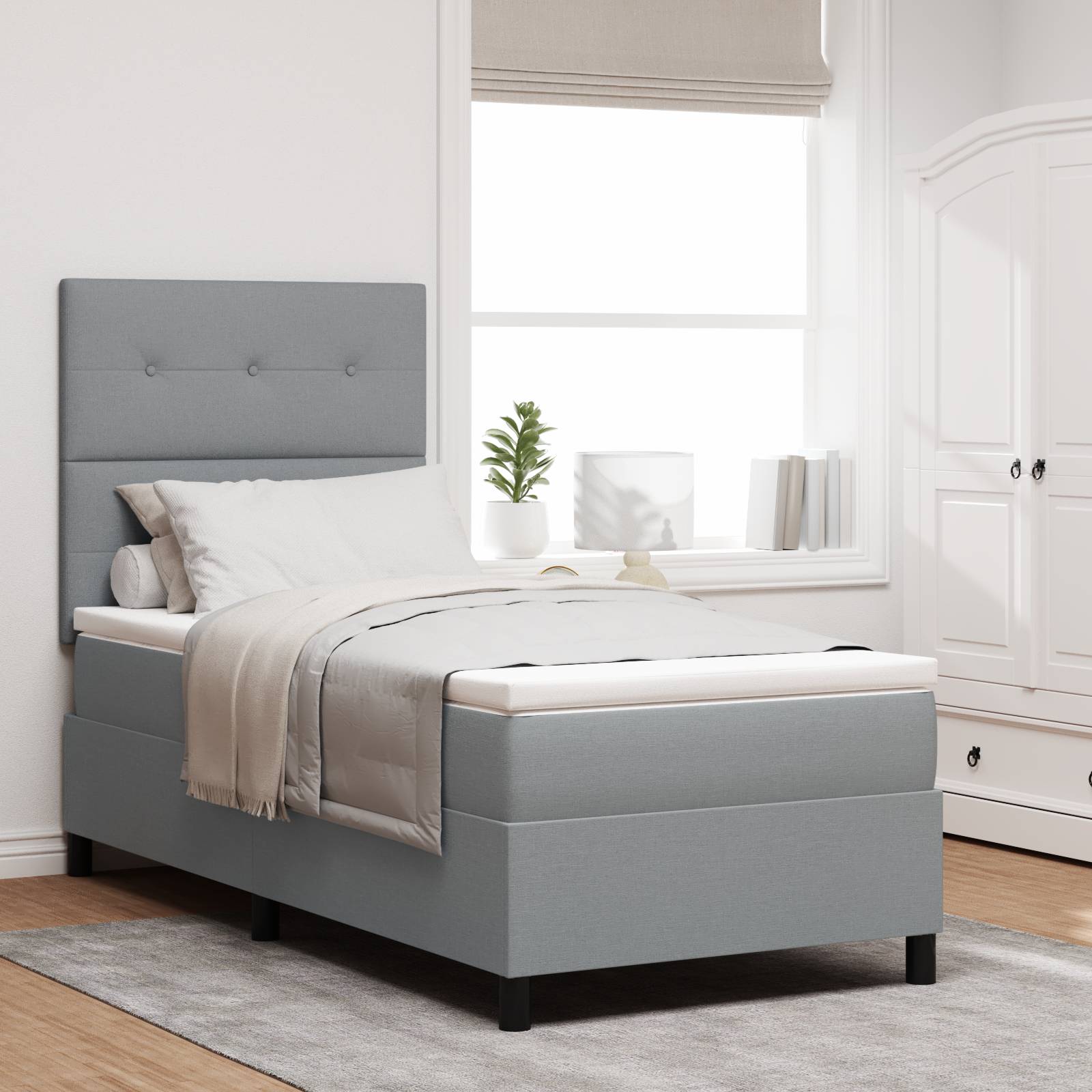vidaXL Boxspringbett mit Matratze Hellgrau 80x200 cm Stoff