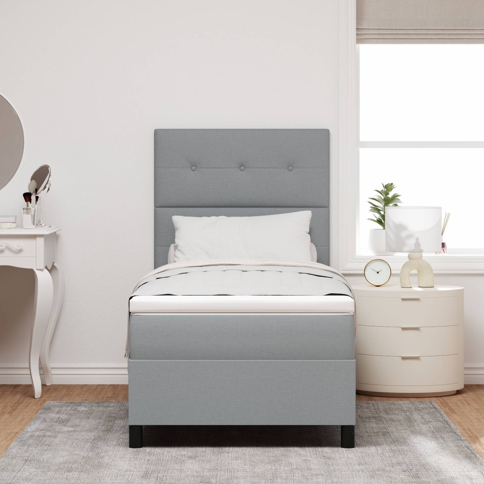 vidaXL Boxspringbett mit Matratze Hellgrau 80x200 cm Stoff