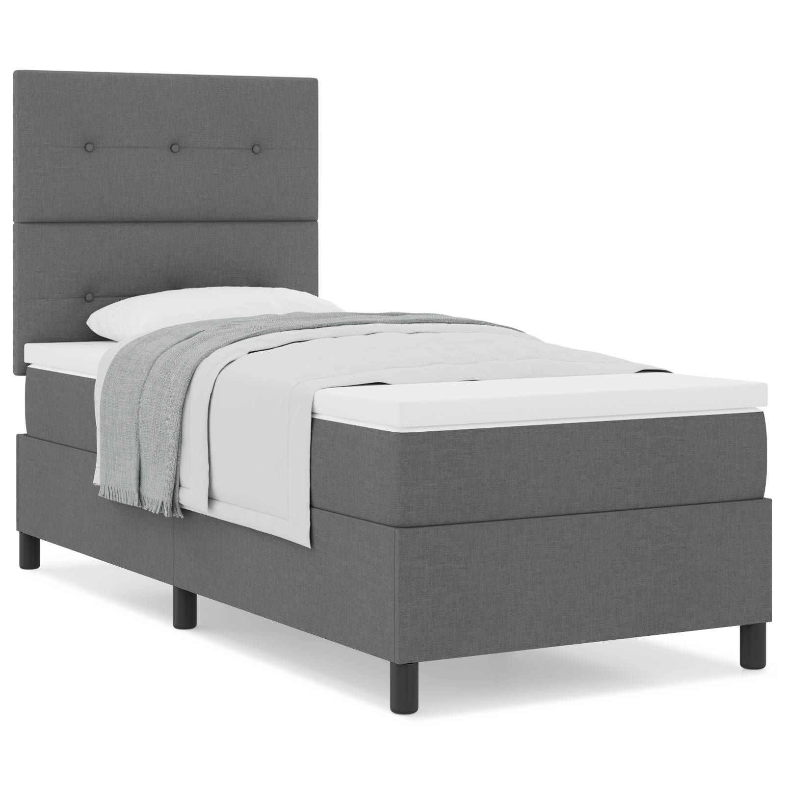 vidaXL Boxspringbett mit Matratze Dunkelgrau 90x200 cm Stoff