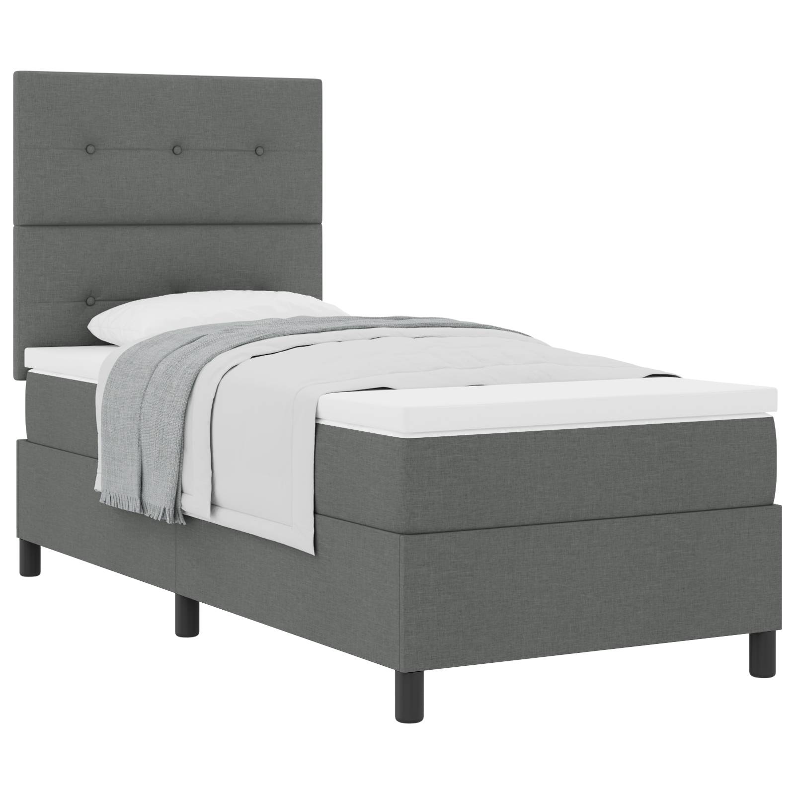 vidaXL Boxspringbett mit Matratze Dunkelgrau 90x200 cm Stoff