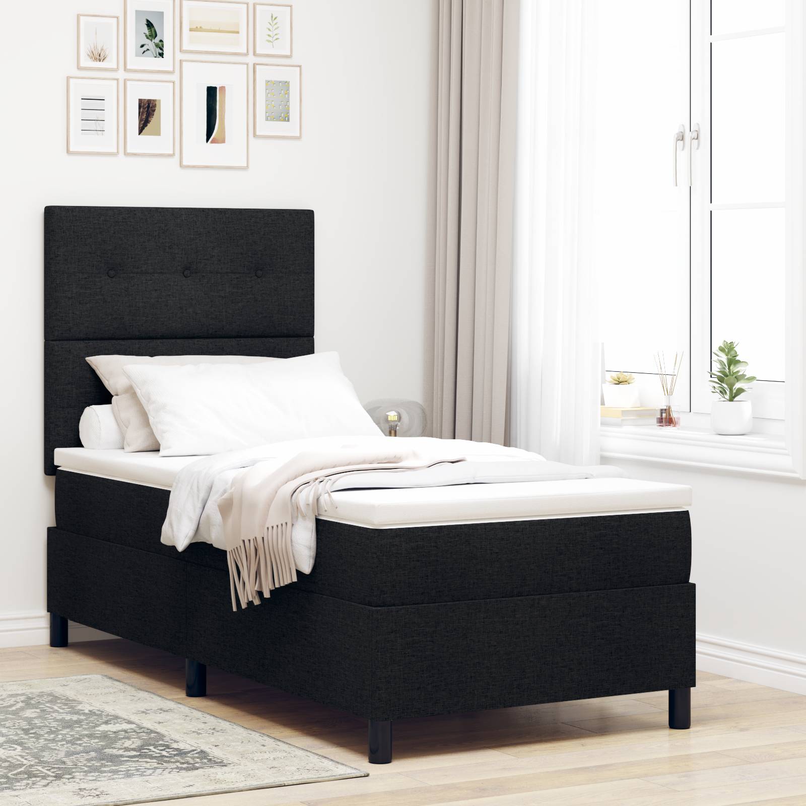 vidaXL Boxspringbett mit Matratze Schwarz 100x200 cm Stoff