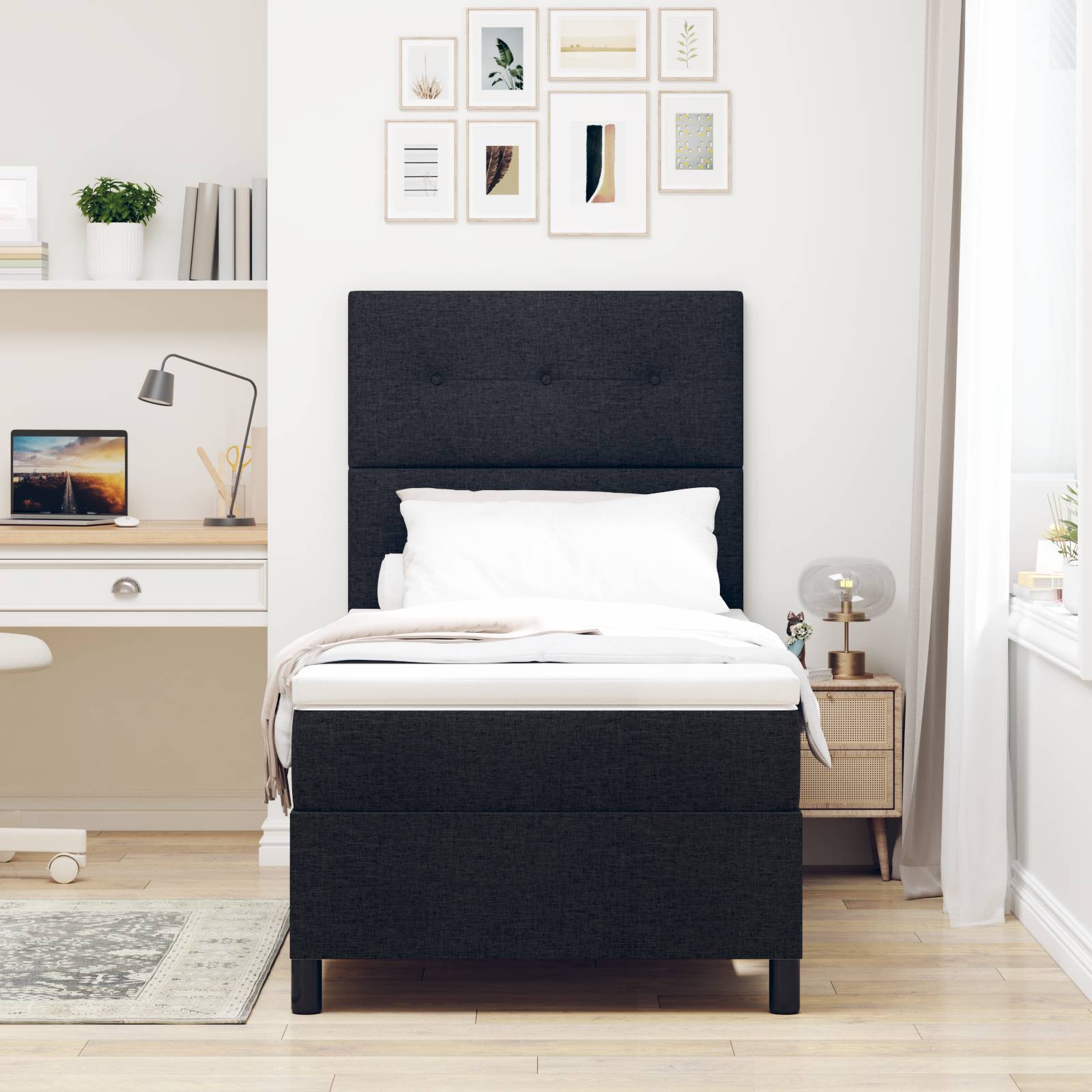 vidaXL Boxspringbett mit Matratze Schwarz 100x200 cm Stoff