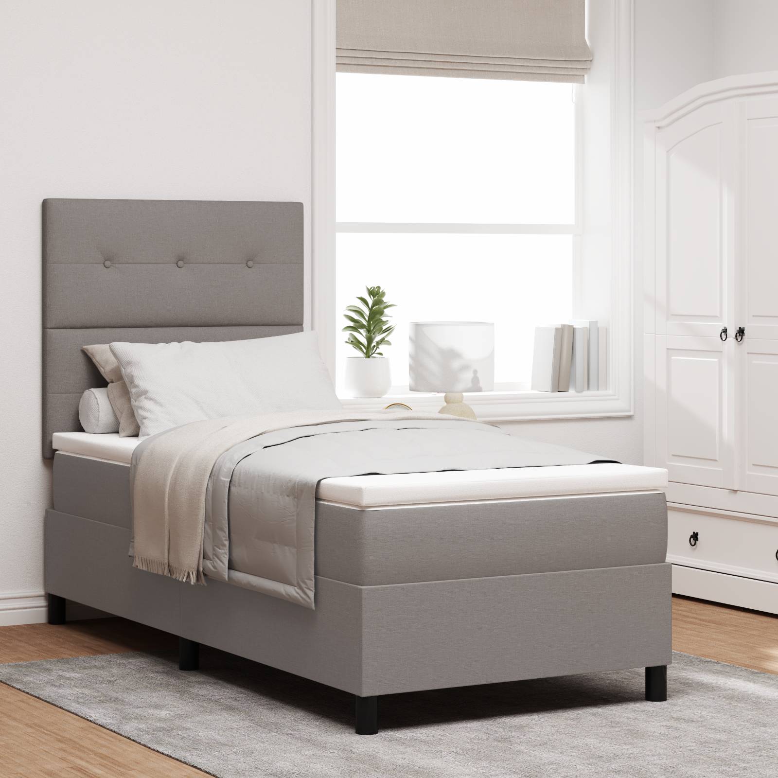 vidaXL Boxspringbett mit Matratze Taupe 80x200 cm Stoff