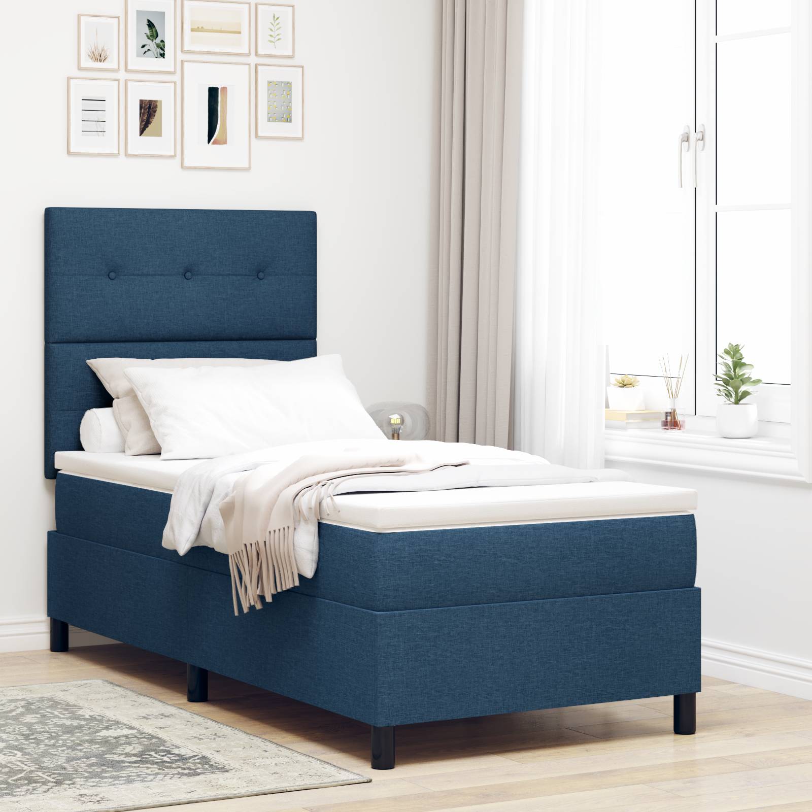 vidaXL Boxspringbett mit Matratze & LED Blau, 90x190 cm, Stoff