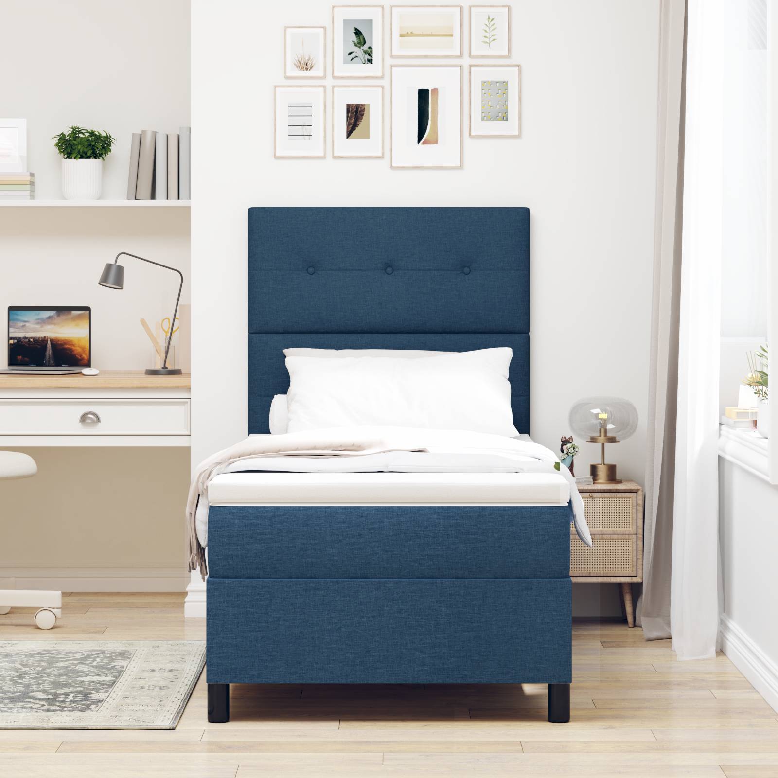 vidaXL Boxspringbett mit Matratze & LED Blau, 90x190 cm, Stoff
