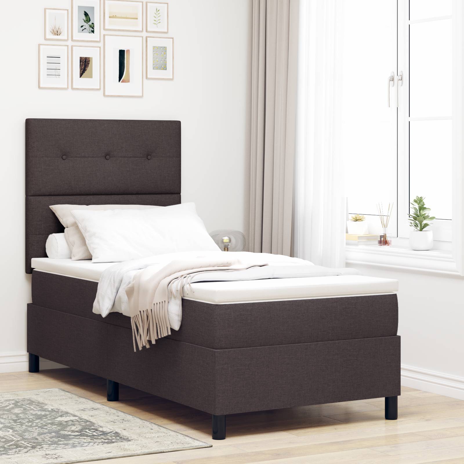 vidaXL Boxspringbett mit Matratze Dunkelbraun 100x200 cm Stoff