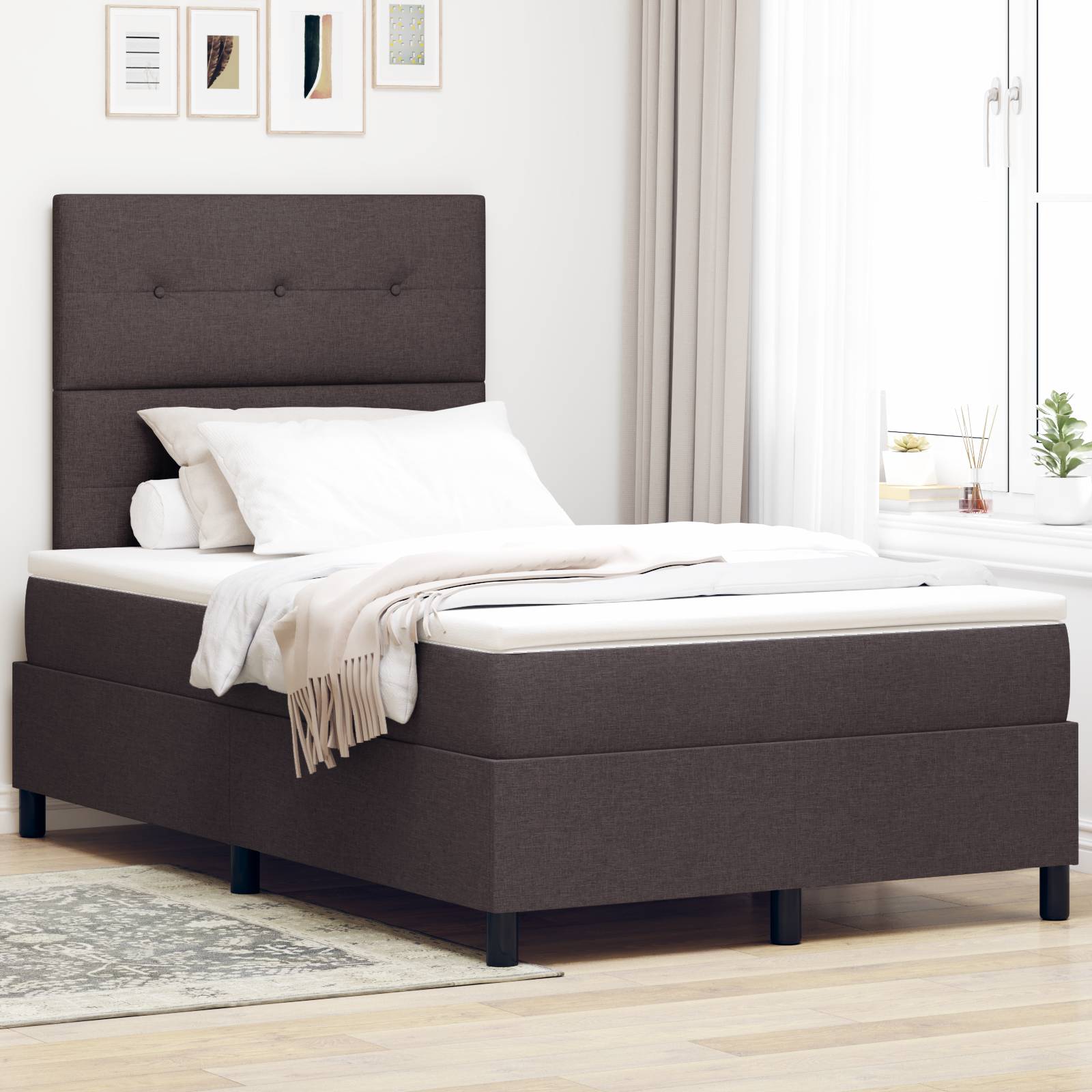 vidaXL Boxspringbett mit Matratze Dunkelbraun 120x200 cm Stoff